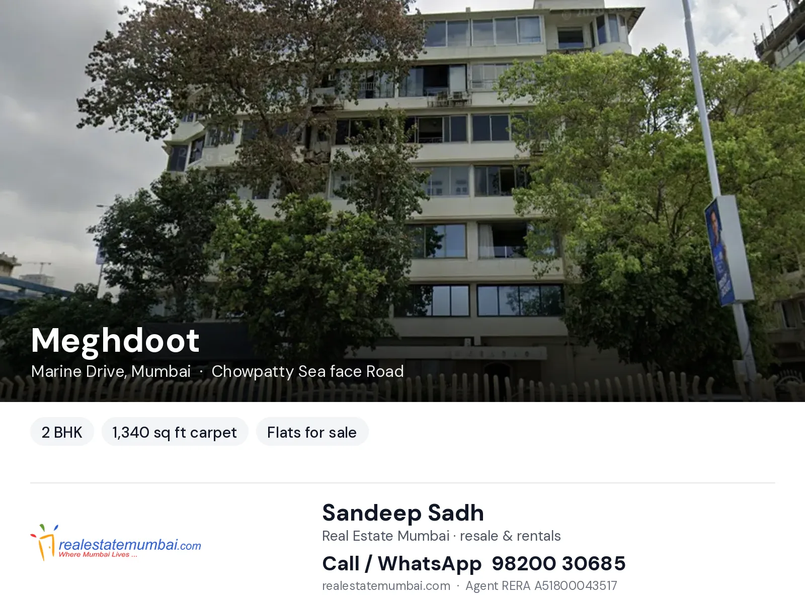 Meghdoot, Marine Drive, Mumbai — 2 BHK flats for sale | Real Estate Mumbai, Sandeep Sadh 98200 30685