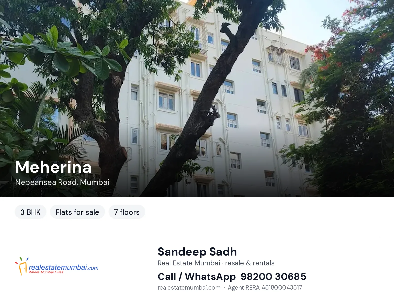 Meherina, Nepeansea Road, Mumbai — 3 BHK flats for sale | Real Estate Mumbai, Sandeep Sadh 98200 30685