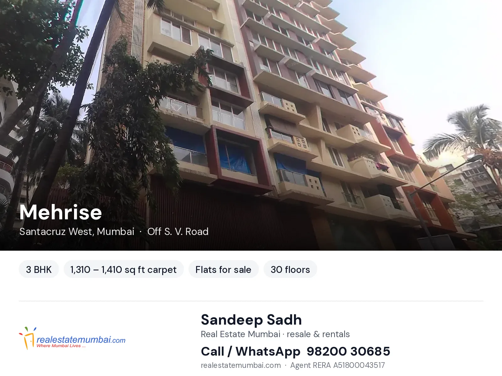 Mehrise, Santacruz West, Mumbai — 3 BHK flats for sale | Real Estate Mumbai, Sandeep Sadh 98200 30685