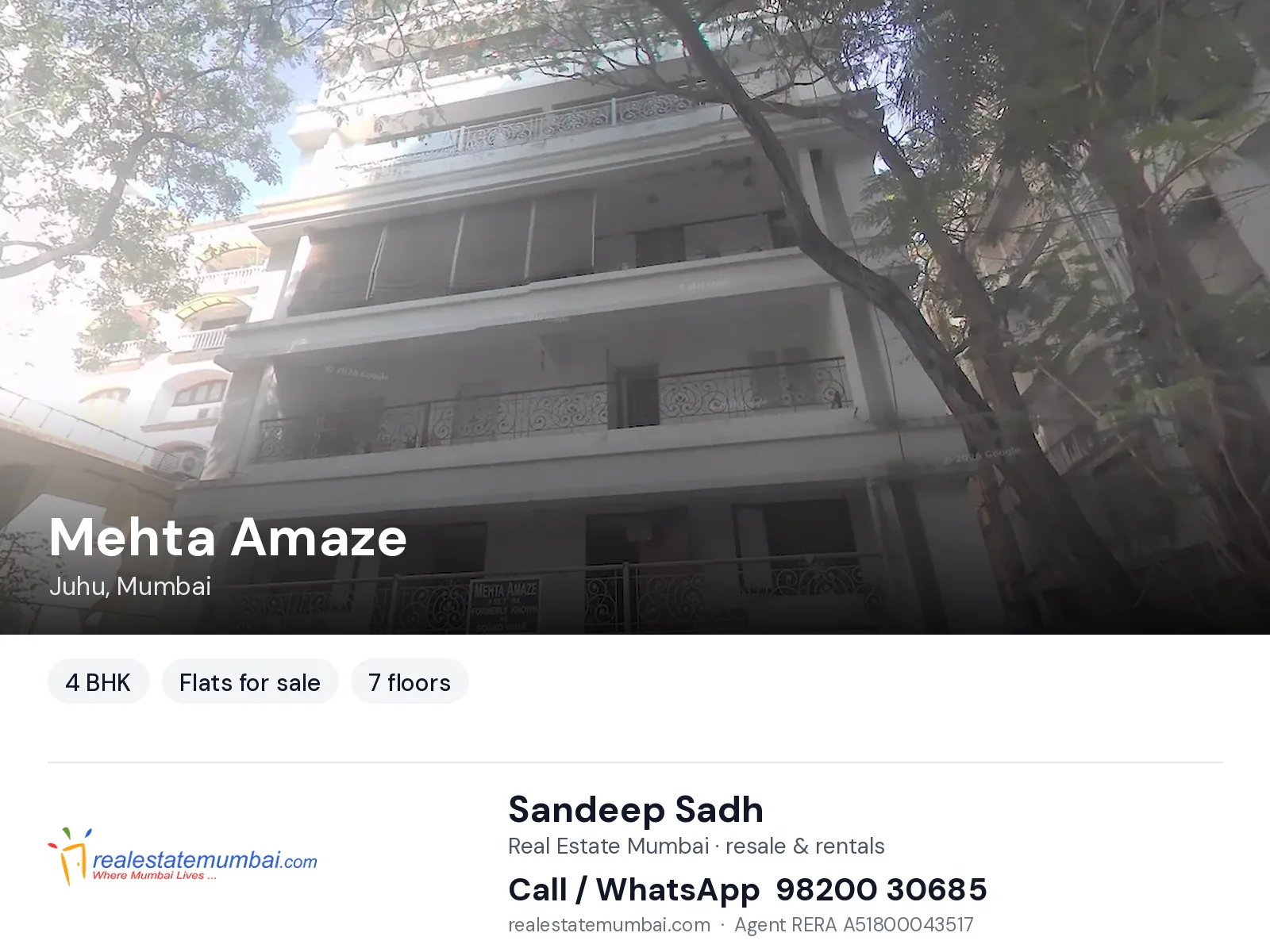 Mehta Amaze, Juhu, Mumbai — 4 BHK flats for sale | Real Estate Mumbai, Sandeep Sadh 98200 30685