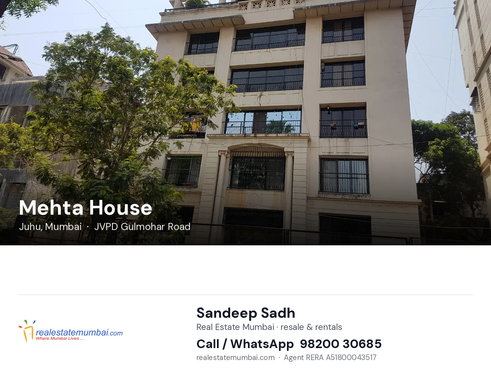 Mehta House, Juhu, Mumbai — flats | Real Estate Mumbai, Sandeep Sadh 98200 30685