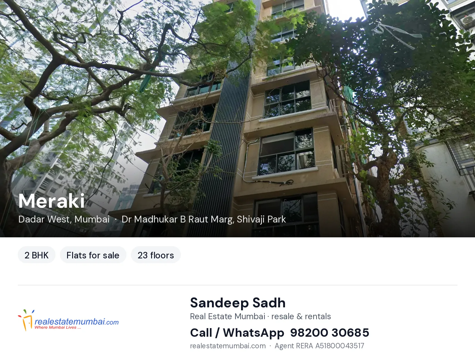 Meraki, Dadar West, Mumbai — 2 BHK flats for sale | Real Estate Mumbai, Sandeep Sadh 98200 30685