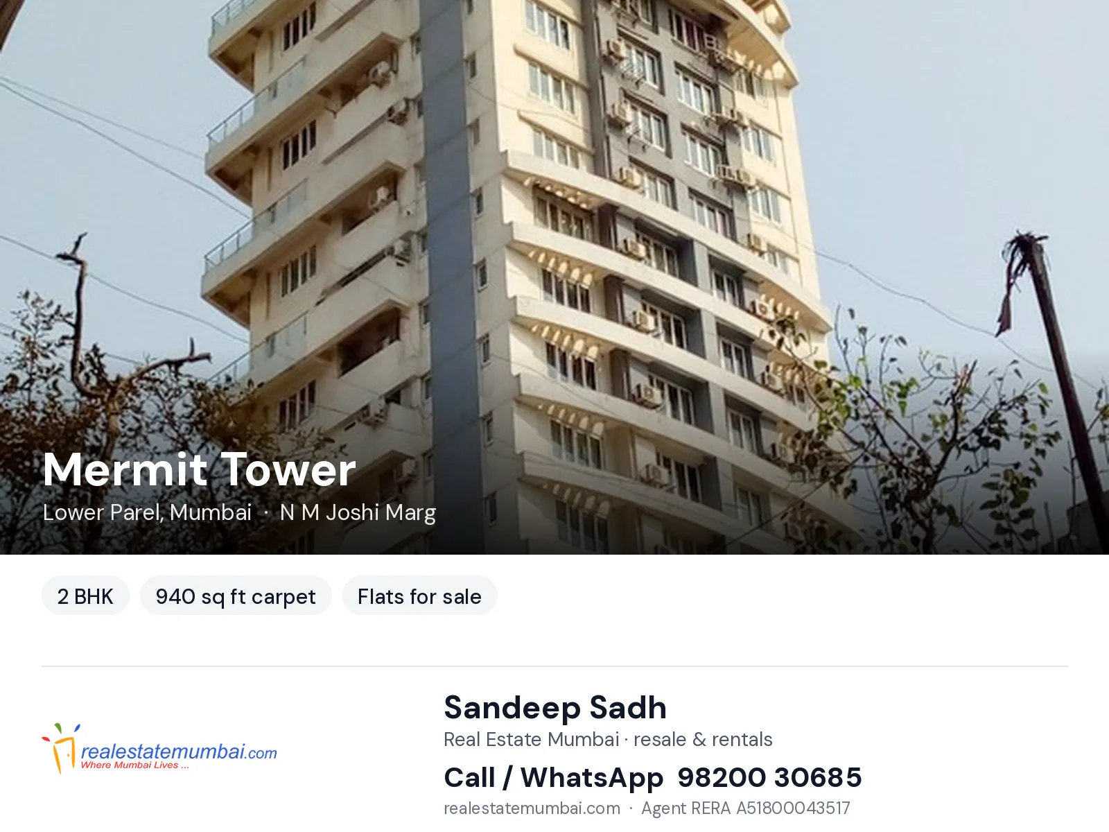 Mermit Tower, Lower Parel, Mumbai — 2 BHK flats for sale | Real Estate Mumbai, Sandeep Sadh 98200 30685