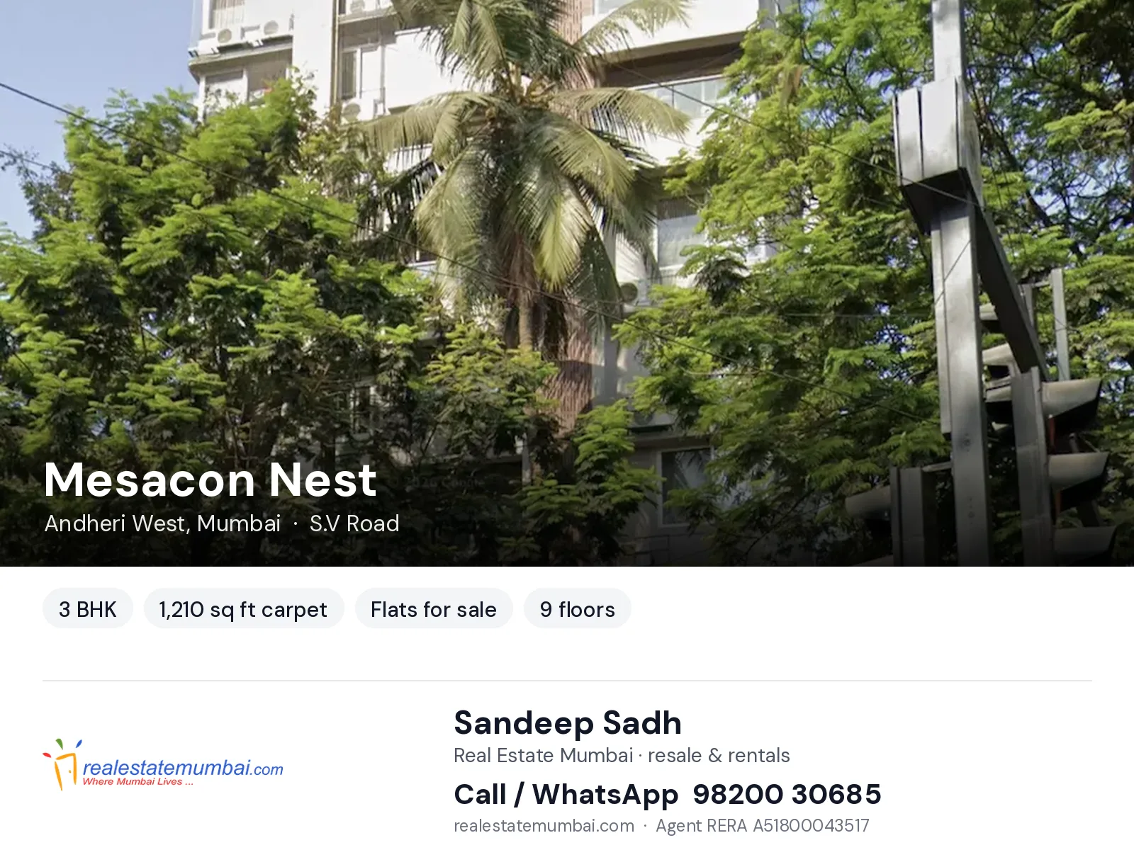 Mesacon Nest, Andheri West, Mumbai — 3 BHK flats for sale | Real Estate Mumbai, Sandeep Sadh 98200 30685