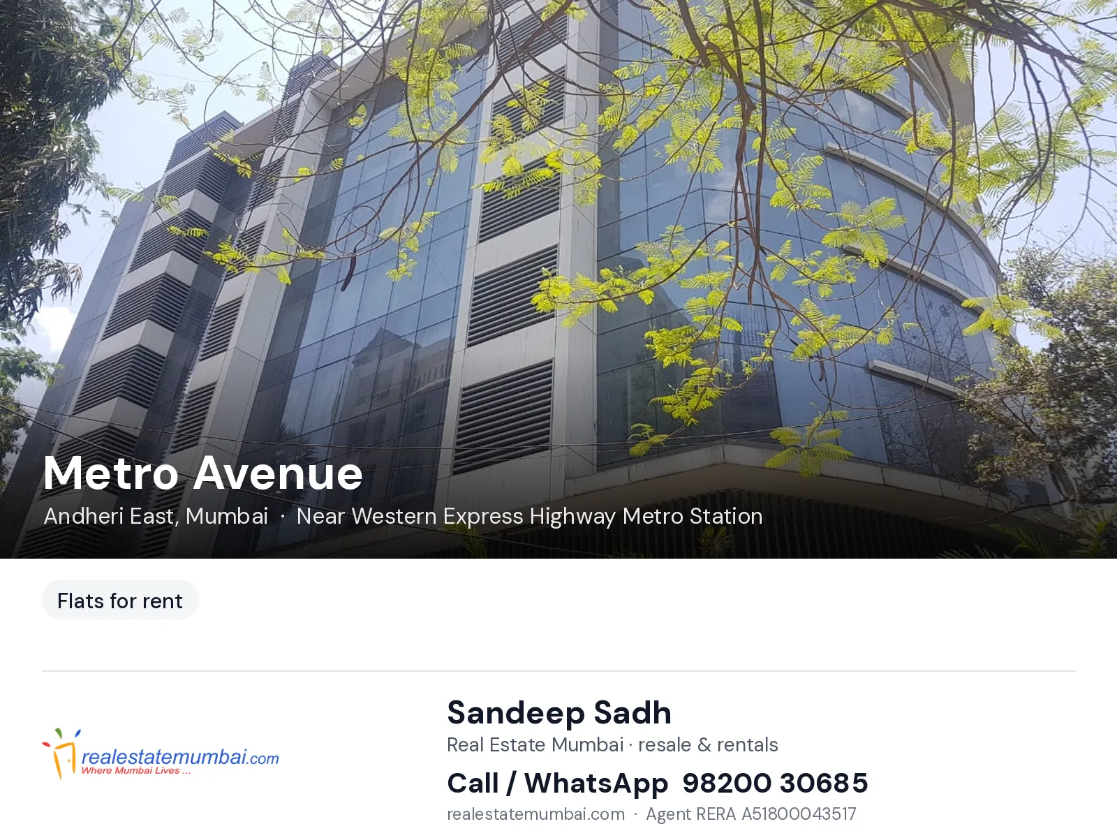 Metro Avenue, Andheri East, Mumbai — flats for rent | Real Estate Mumbai, Sandeep Sadh 98200 30685