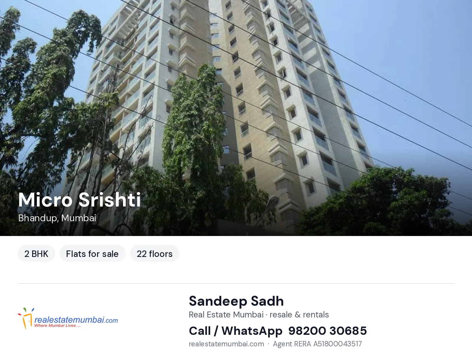 Micro Srishti, Bhandup, Mumbai — 2 BHK flats for sale | Real Estate Mumbai, Sandeep Sadh 98200 30685