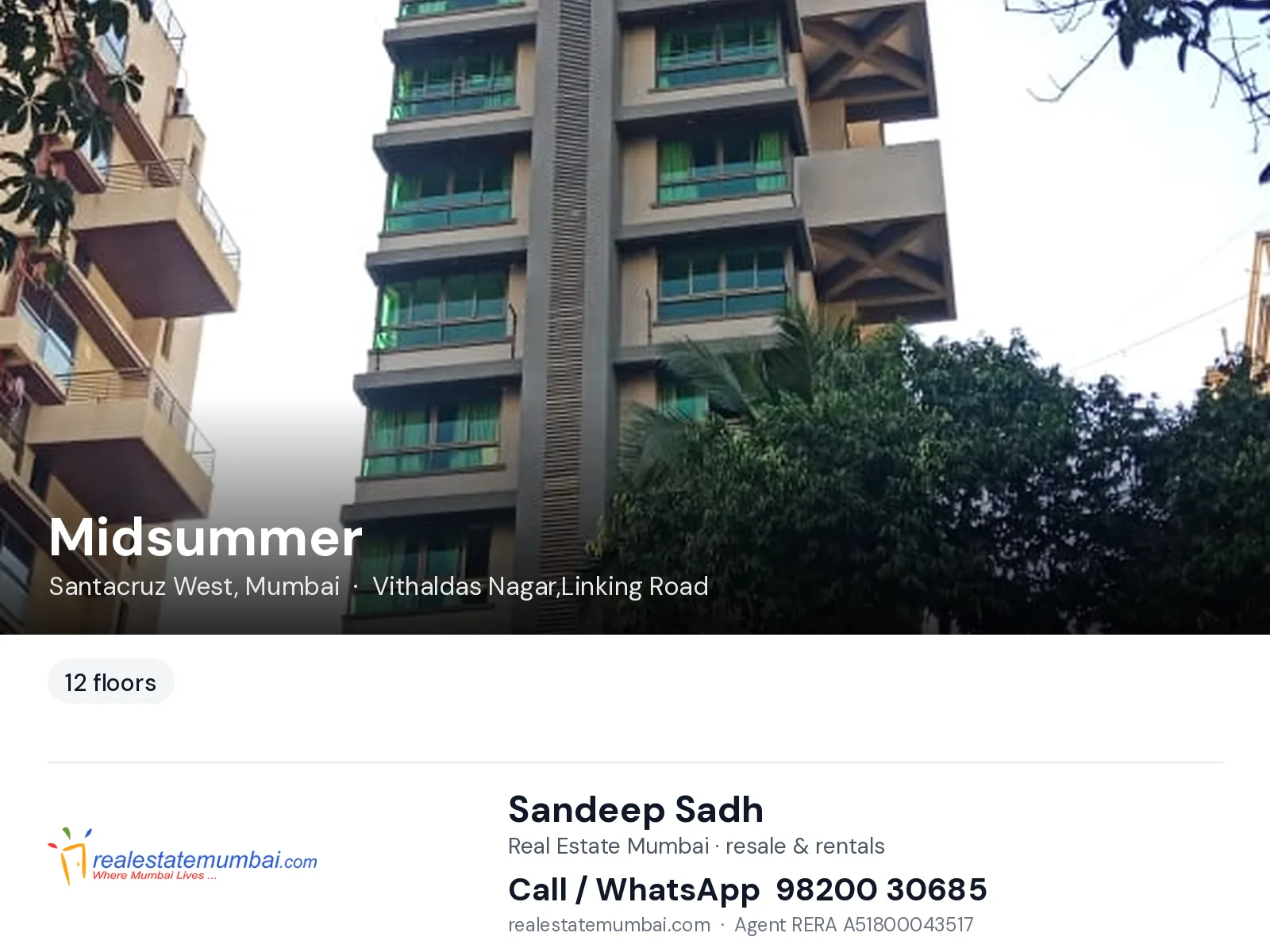 Midsummer, Santacruz West, Mumbai — flats | Real Estate Mumbai, Sandeep Sadh 98200 30685