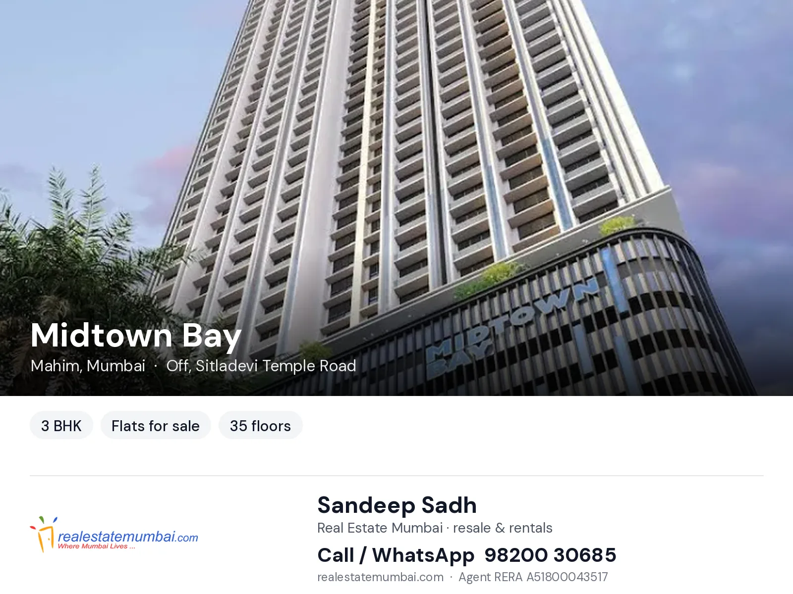 Midtown Bay, Mahim, Mumbai — 3 BHK flats for sale | Real Estate Mumbai, Sandeep Sadh 98200 30685