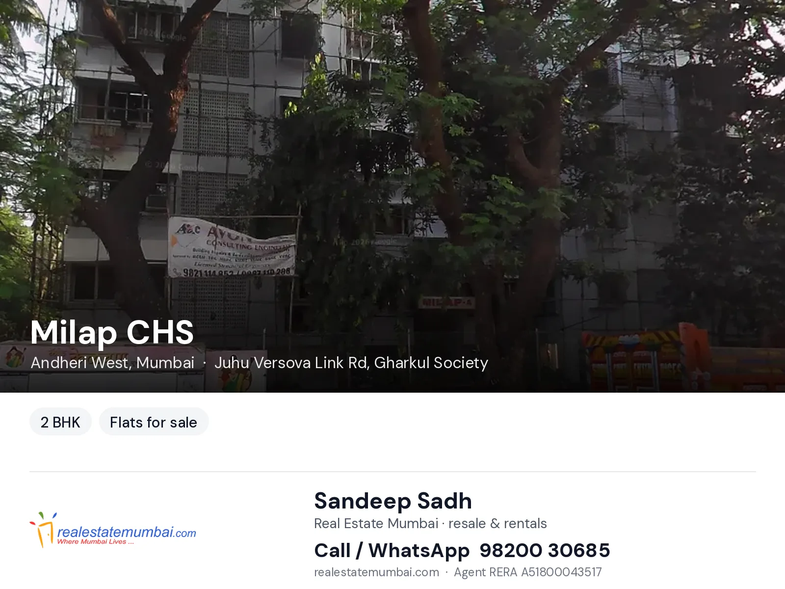 Milap CHS, Andheri West, Mumbai — 2 BHK flats for sale | Real Estate Mumbai, Sandeep Sadh 98200 30685