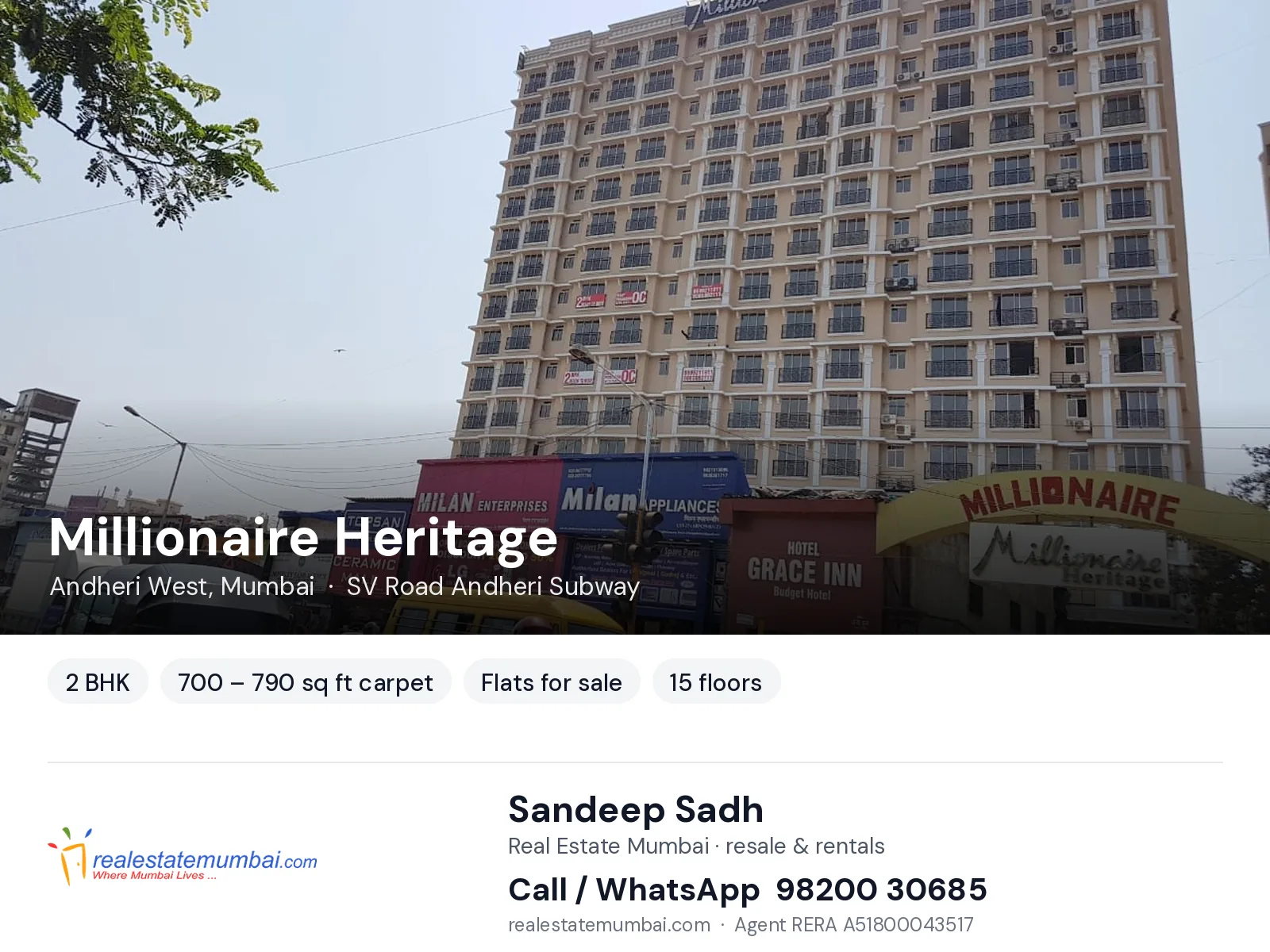 Millionaire Heritage, Andheri West, Mumbai — 2 BHK flats for sale | Real Estate Mumbai, Sandeep Sadh 98200 30685