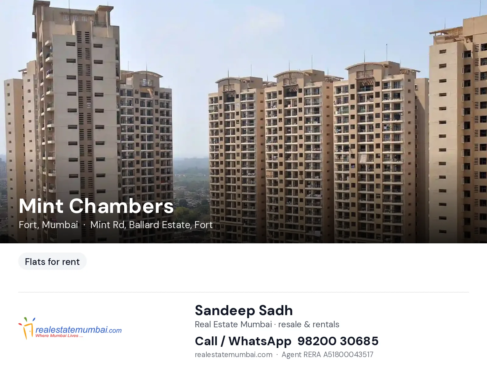 Mint Chambers, Fort, Mumbai — flats for rent | Real Estate Mumbai, Sandeep Sadh 98200 30685