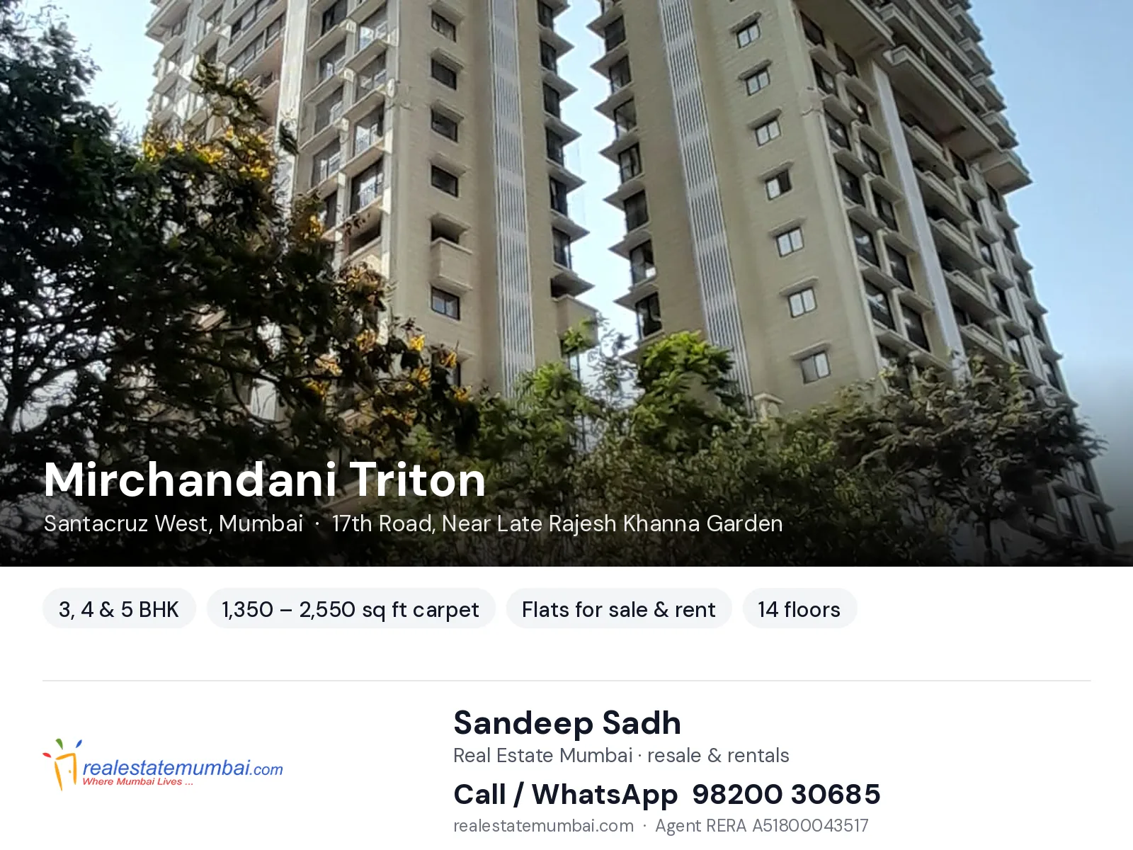 Mirchandani Triton, Santacruz West, Mumbai — 3, 4 & 5 BHK flats for sale & rent | Real Estate Mumbai, Sandeep Sadh 98200 30685