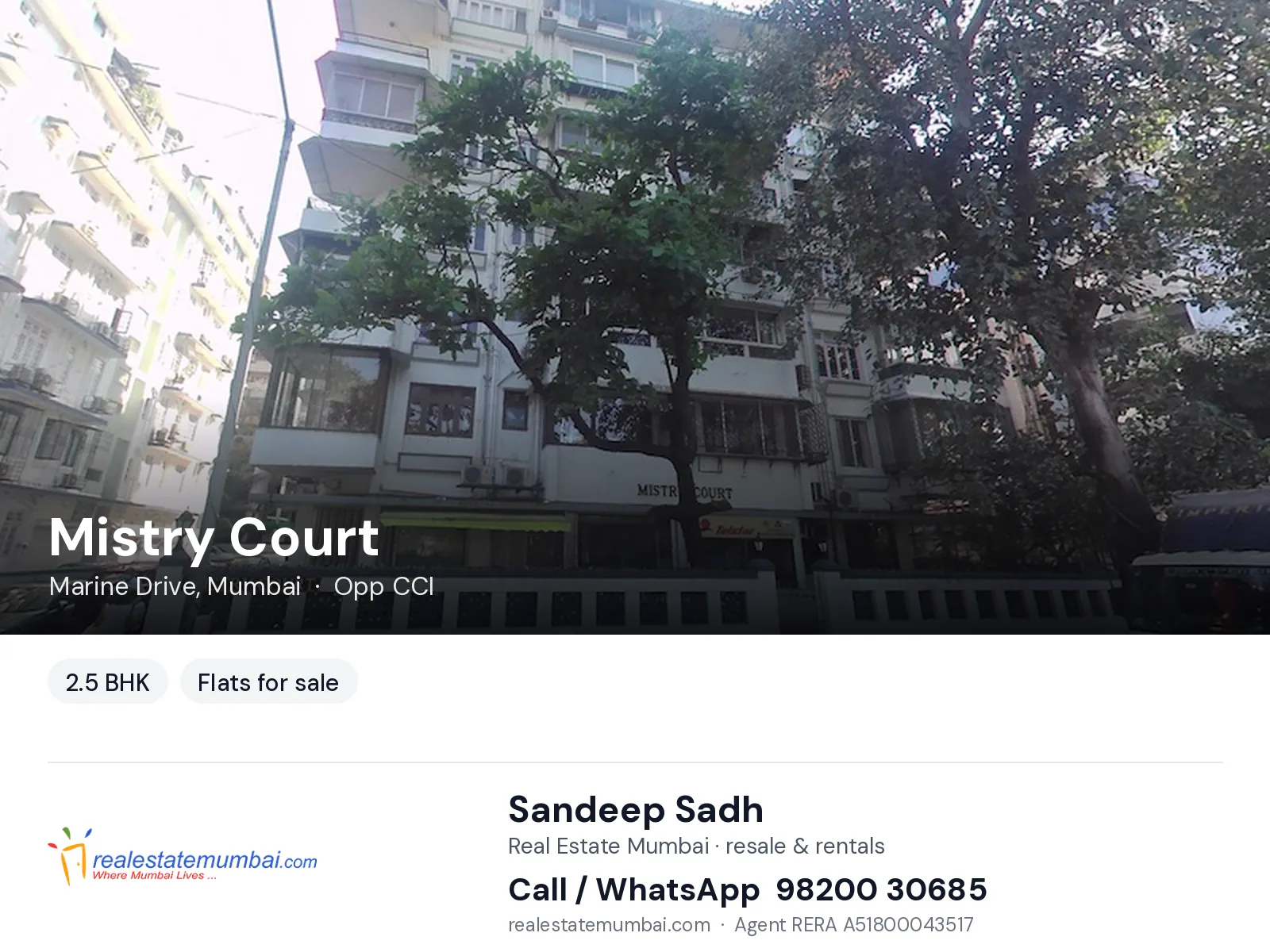 Mistry Court, Marine Drive, Mumbai — 2.5 BHK flats for sale | Real Estate Mumbai, Sandeep Sadh 98200 30685