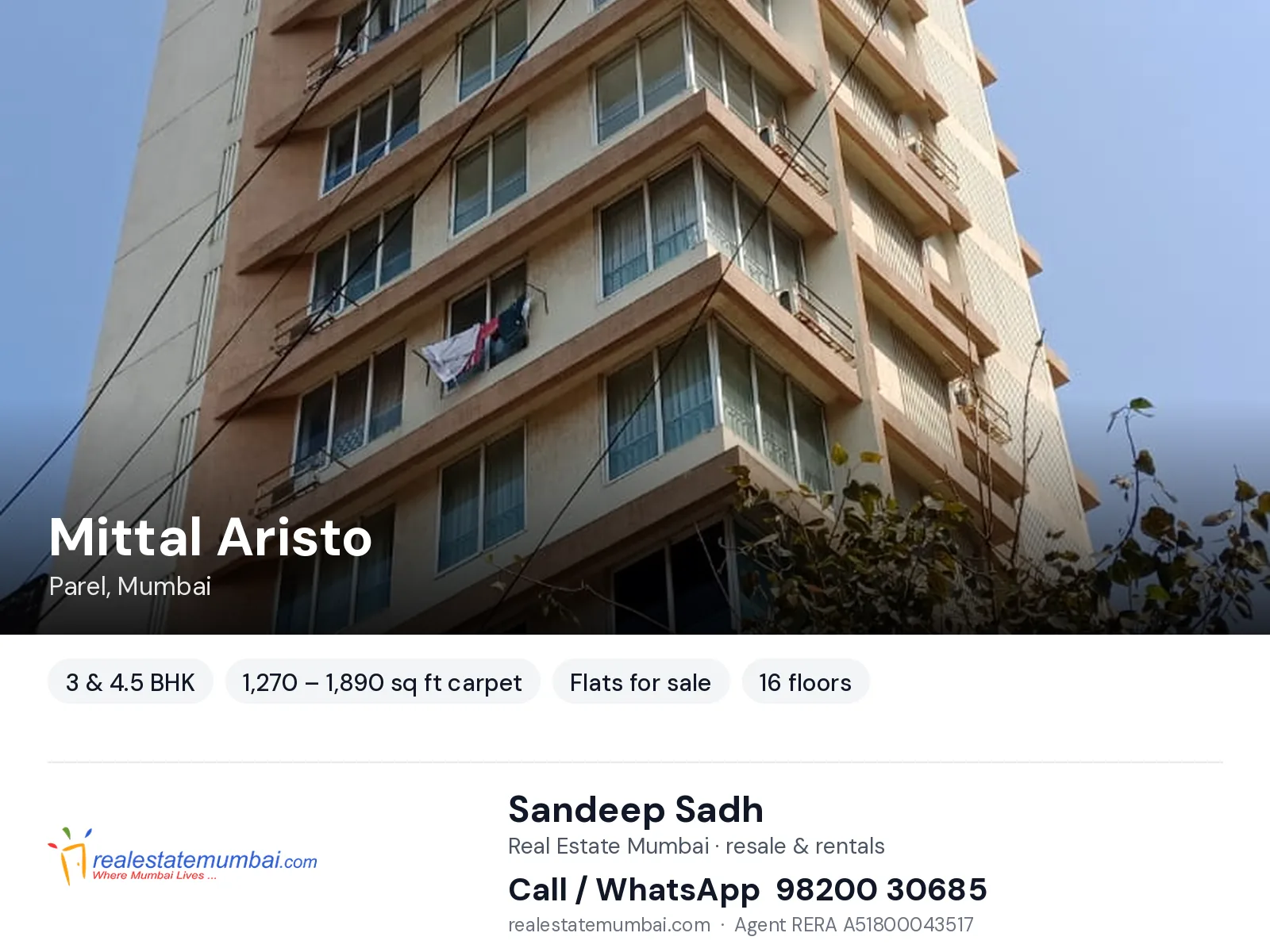 Mittal Aristo, Parel, Mumbai — 3 & 4.5 BHK flats for sale | Real Estate Mumbai, Sandeep Sadh 98200 30685