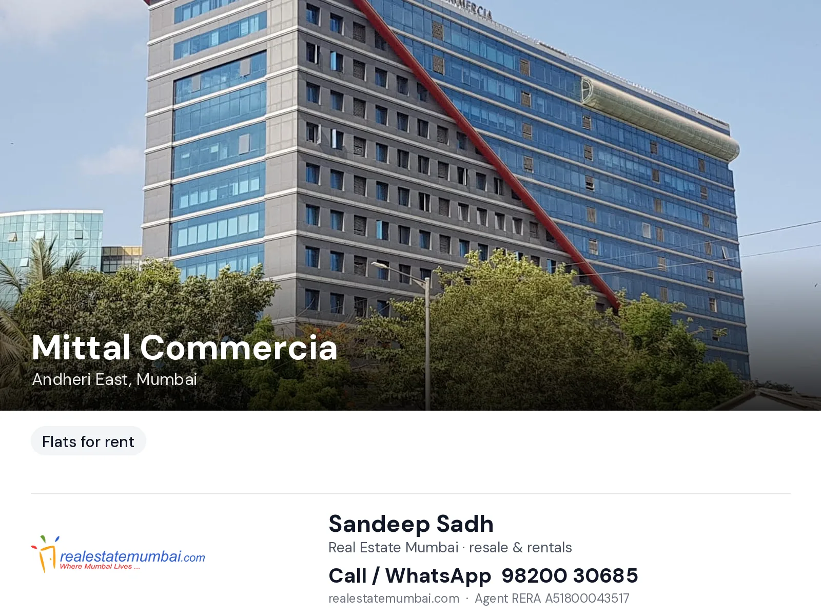 Mittal Commercia, Andheri East, Mumbai — flats for rent | Real Estate Mumbai, Sandeep Sadh 98200 30685
