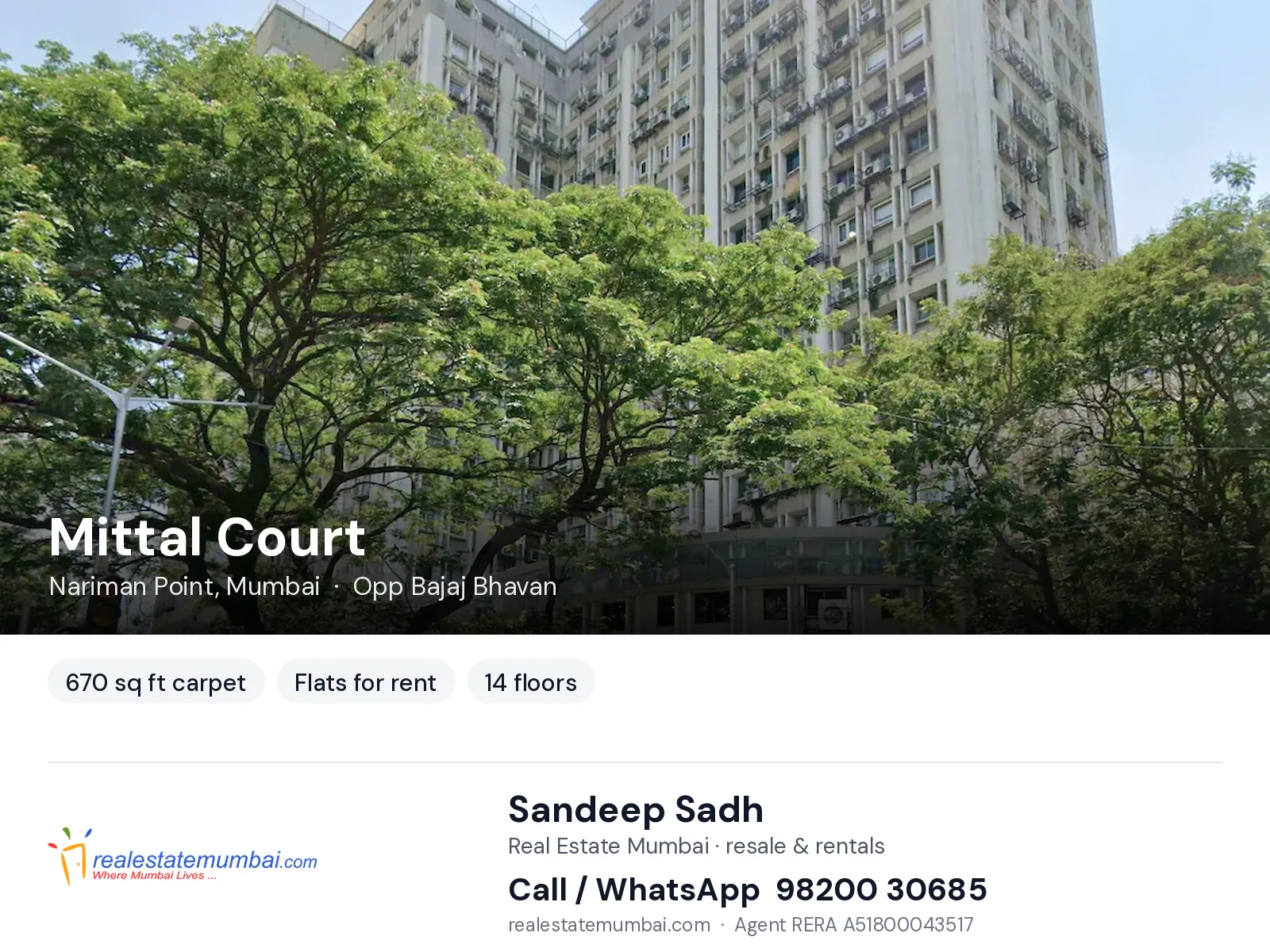 Mittal Court, Nariman Point, Mumbai — flats for rent | Real Estate Mumbai, Sandeep Sadh 98200 30685