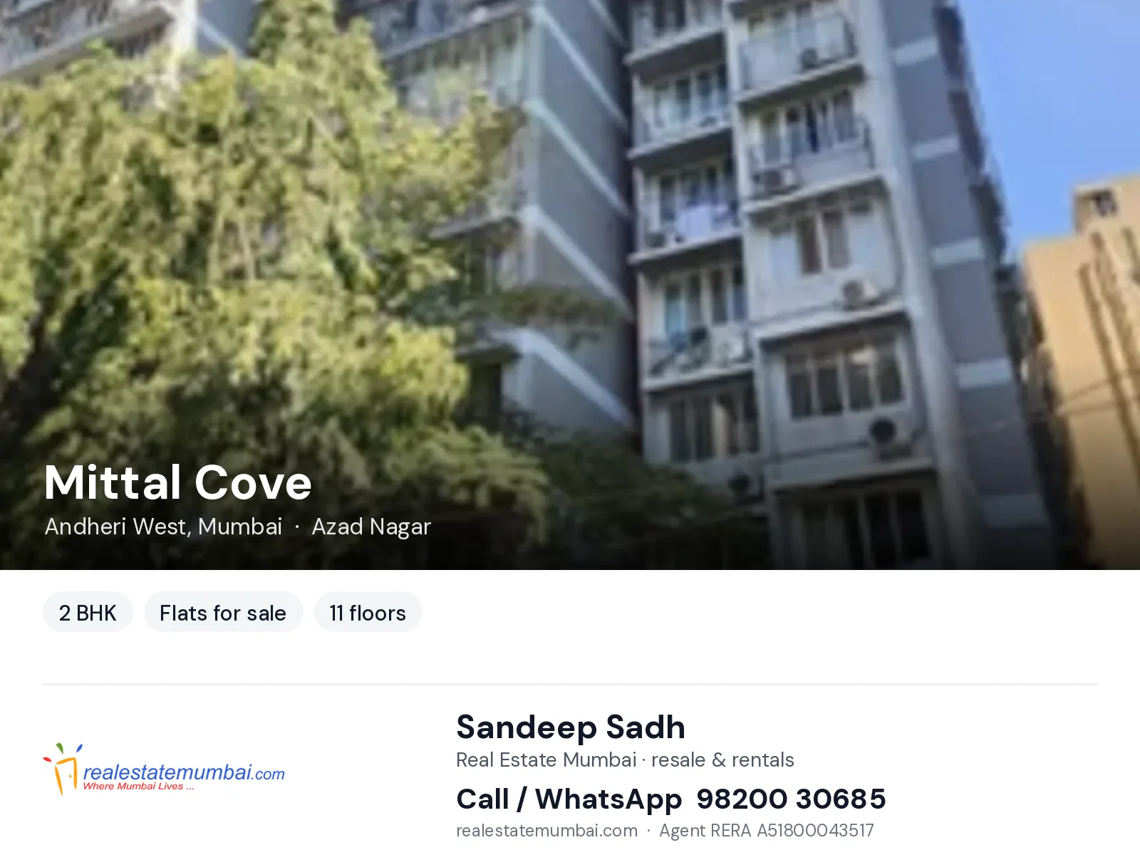 Mittal Cove, Andheri West, Mumbai — 2 BHK flats for sale | Real Estate Mumbai, Sandeep Sadh 98200 30685