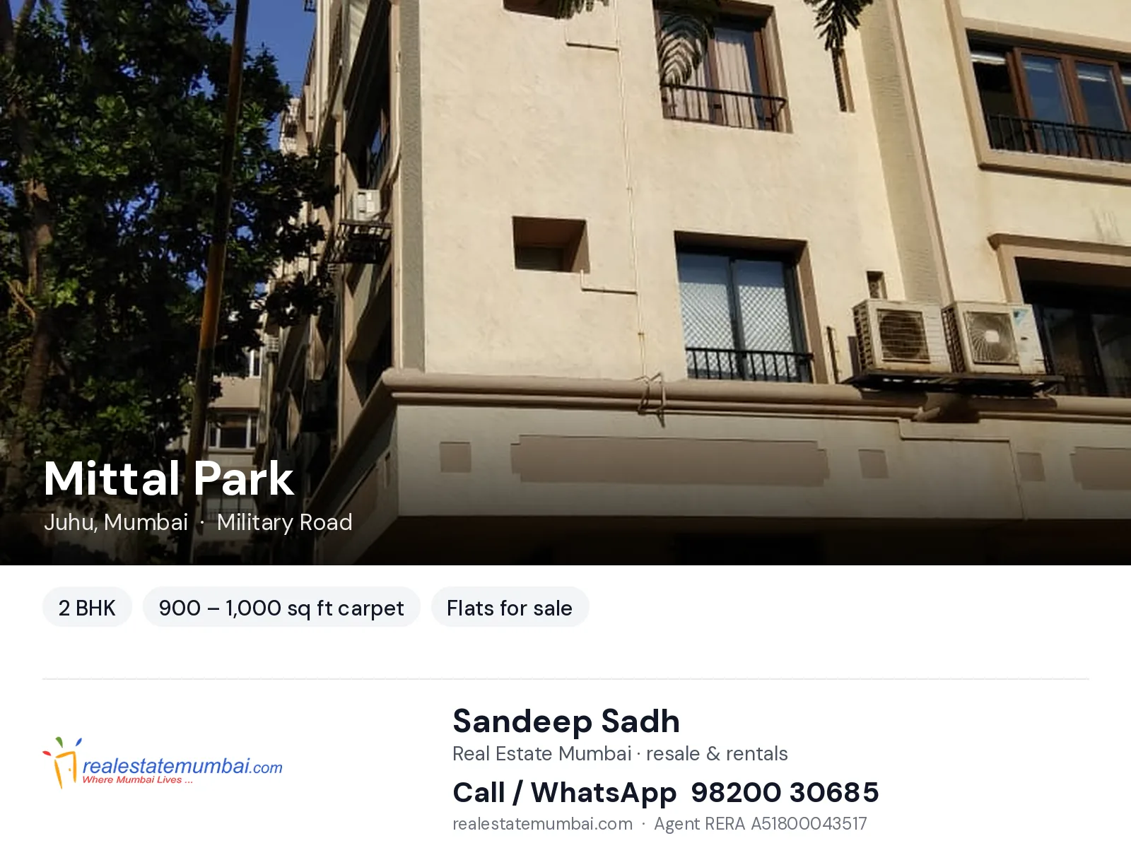 Mittal Park, Juhu, Mumbai — 2 BHK flats for sale | Real Estate Mumbai, Sandeep Sadh 98200 30685