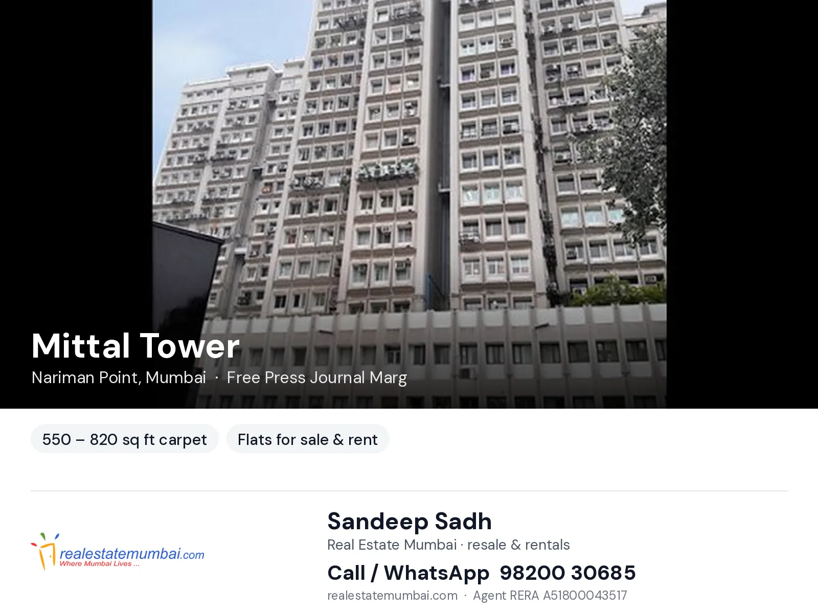 Mittal Tower, Nariman Point, Mumbai — flats for sale & rent | Real Estate Mumbai, Sandeep Sadh 98200 30685