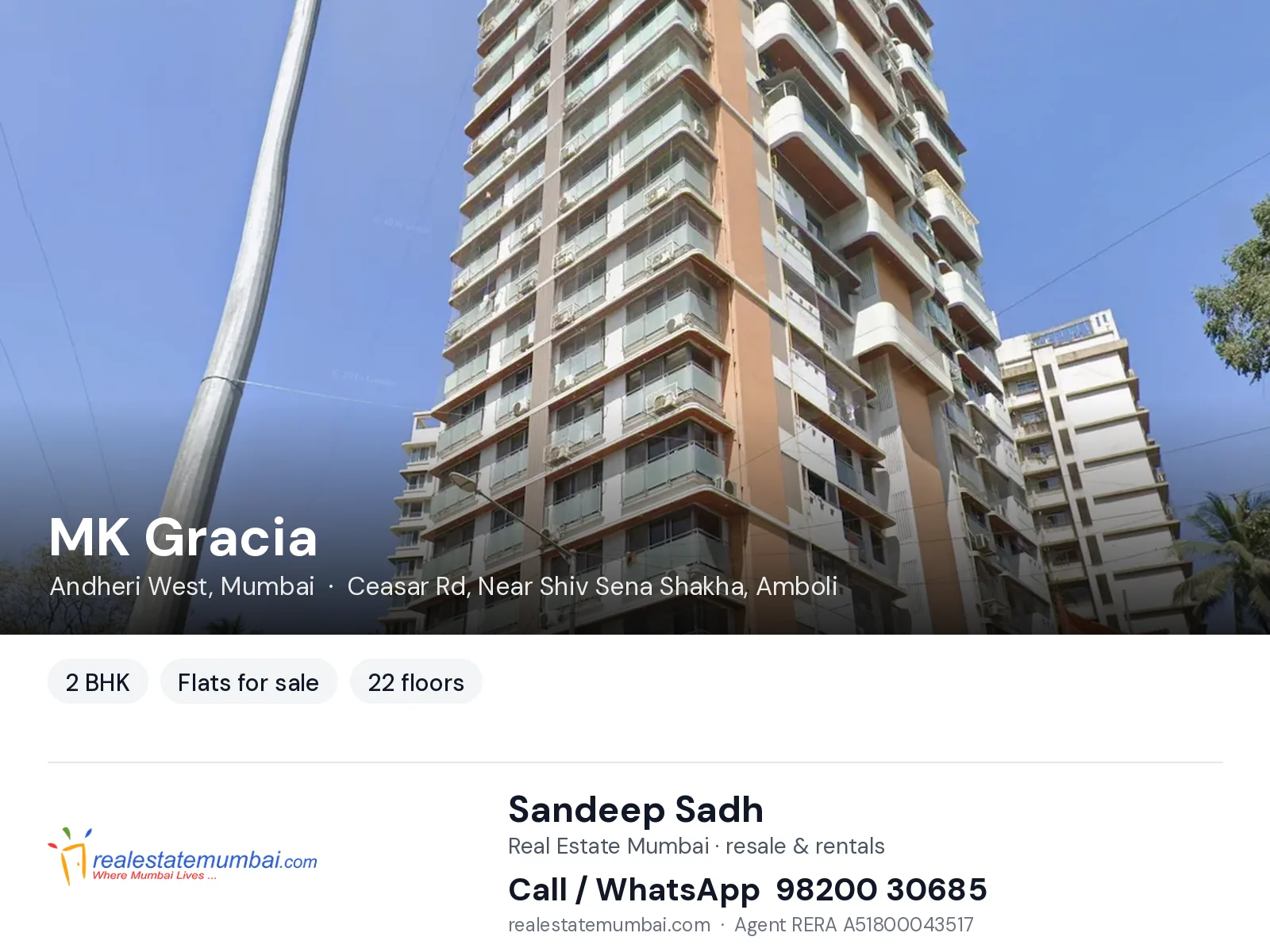 MK Gracia, Andheri West, Mumbai — 2 BHK flats for sale | Real Estate Mumbai, Sandeep Sadh 98200 30685
