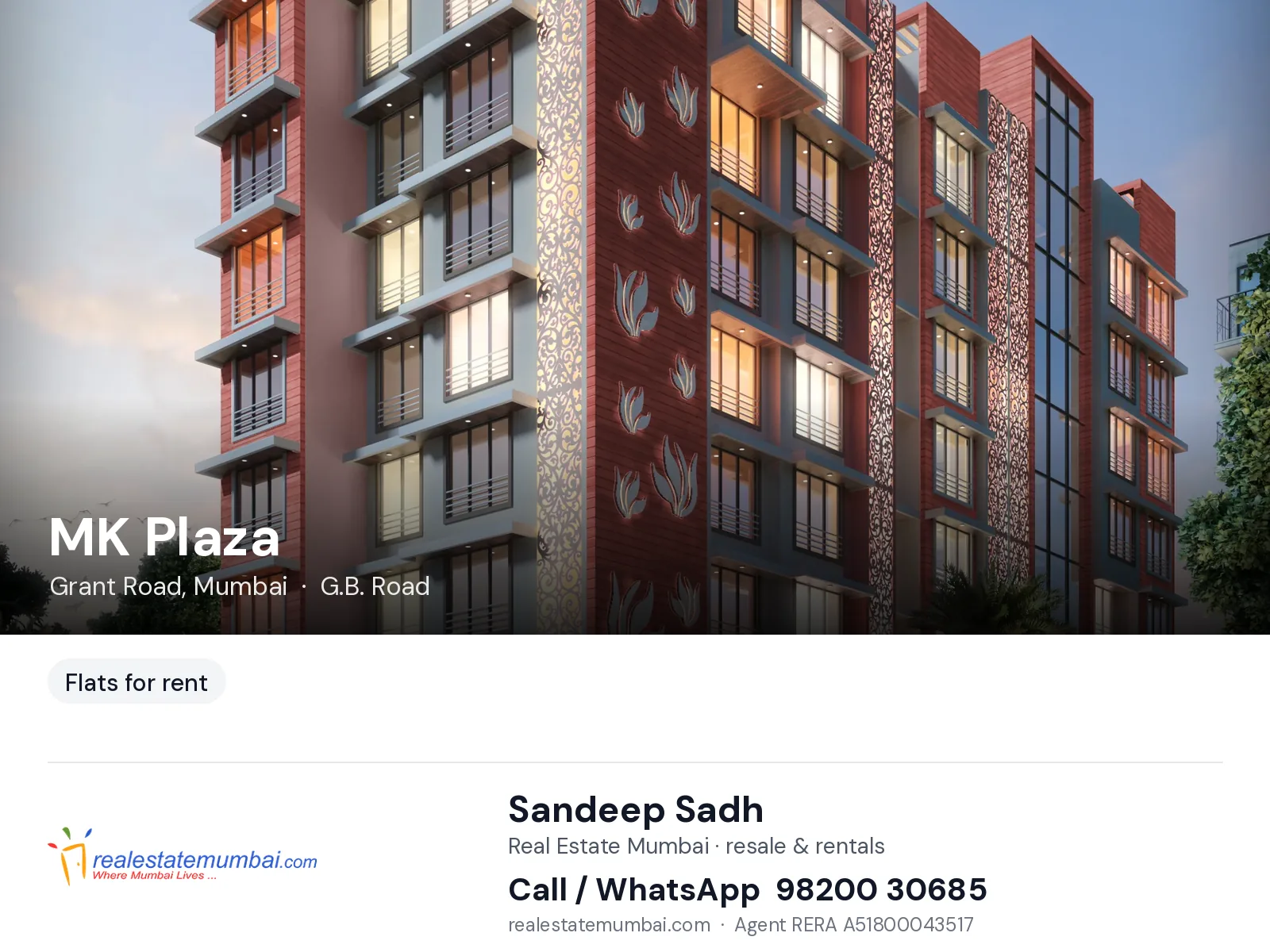 MK Plaza, Grant Road, Mumbai — flats for rent | Real Estate Mumbai, Sandeep Sadh 98200 30685