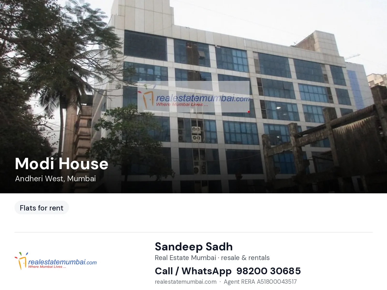 Modi House, Andheri West, Mumbai — flats for rent | Real Estate Mumbai, Sandeep Sadh 98200 30685