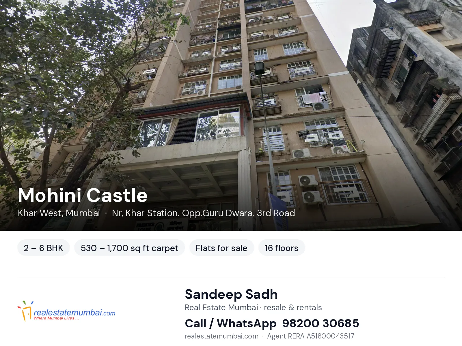 Mohini Castle, Khar West, Mumbai — 2 – 6 BHK flats for sale | Real Estate Mumbai, Sandeep Sadh 98200 30685