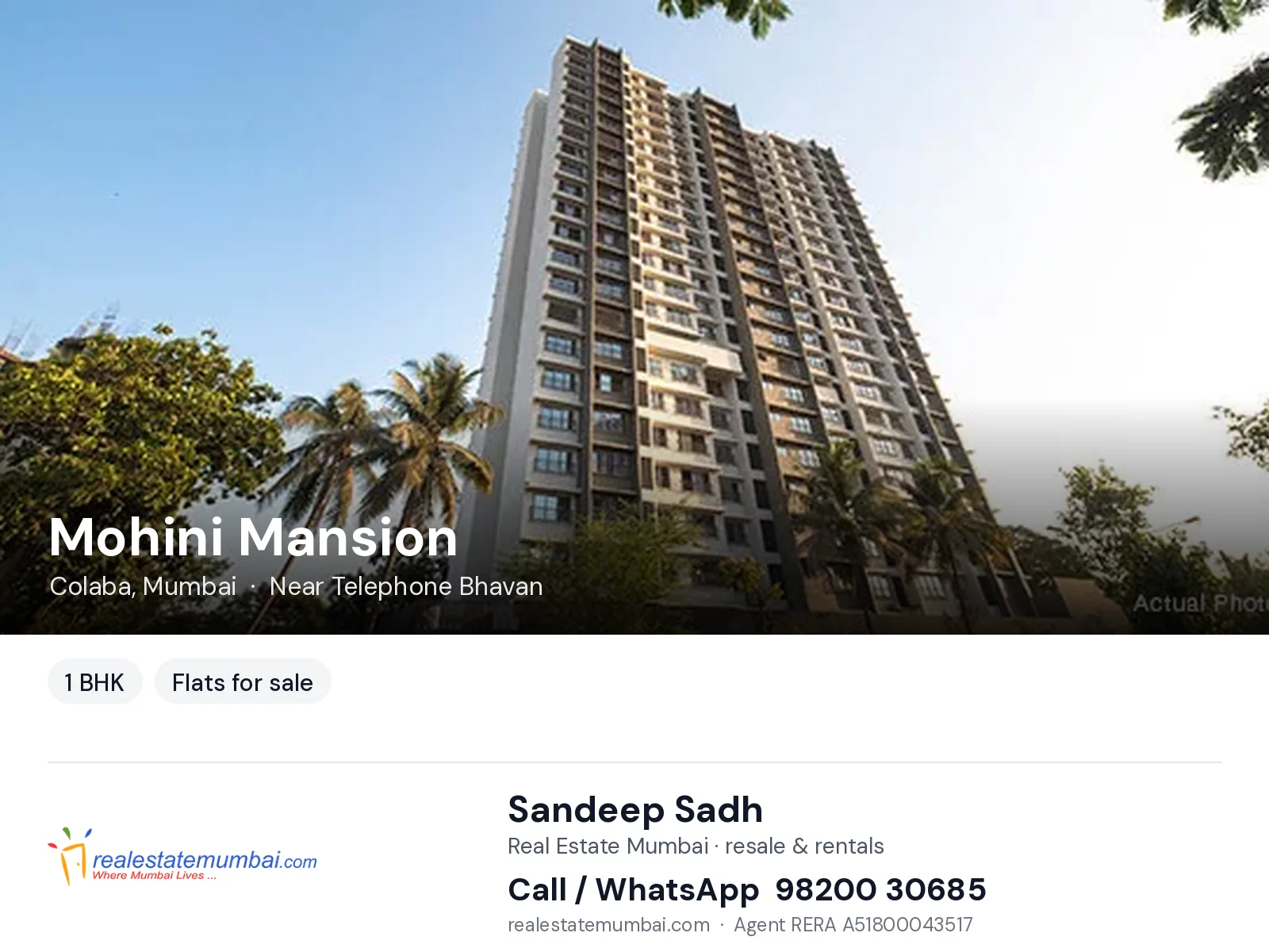 Mohini Mansion, Colaba, Mumbai — 1 BHK flats for sale | Real Estate Mumbai, Sandeep Sadh 98200 30685