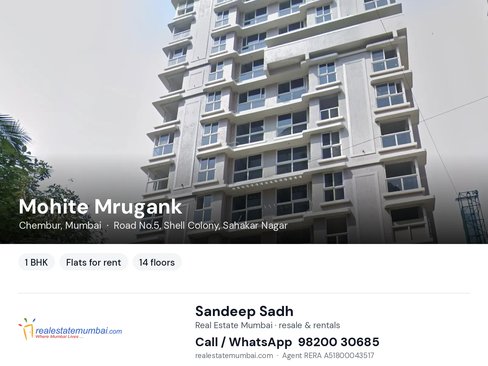 Mohite Mrugank, Chembur, Mumbai — 1 BHK flats for rent | Real Estate Mumbai, Sandeep Sadh 98200 30685