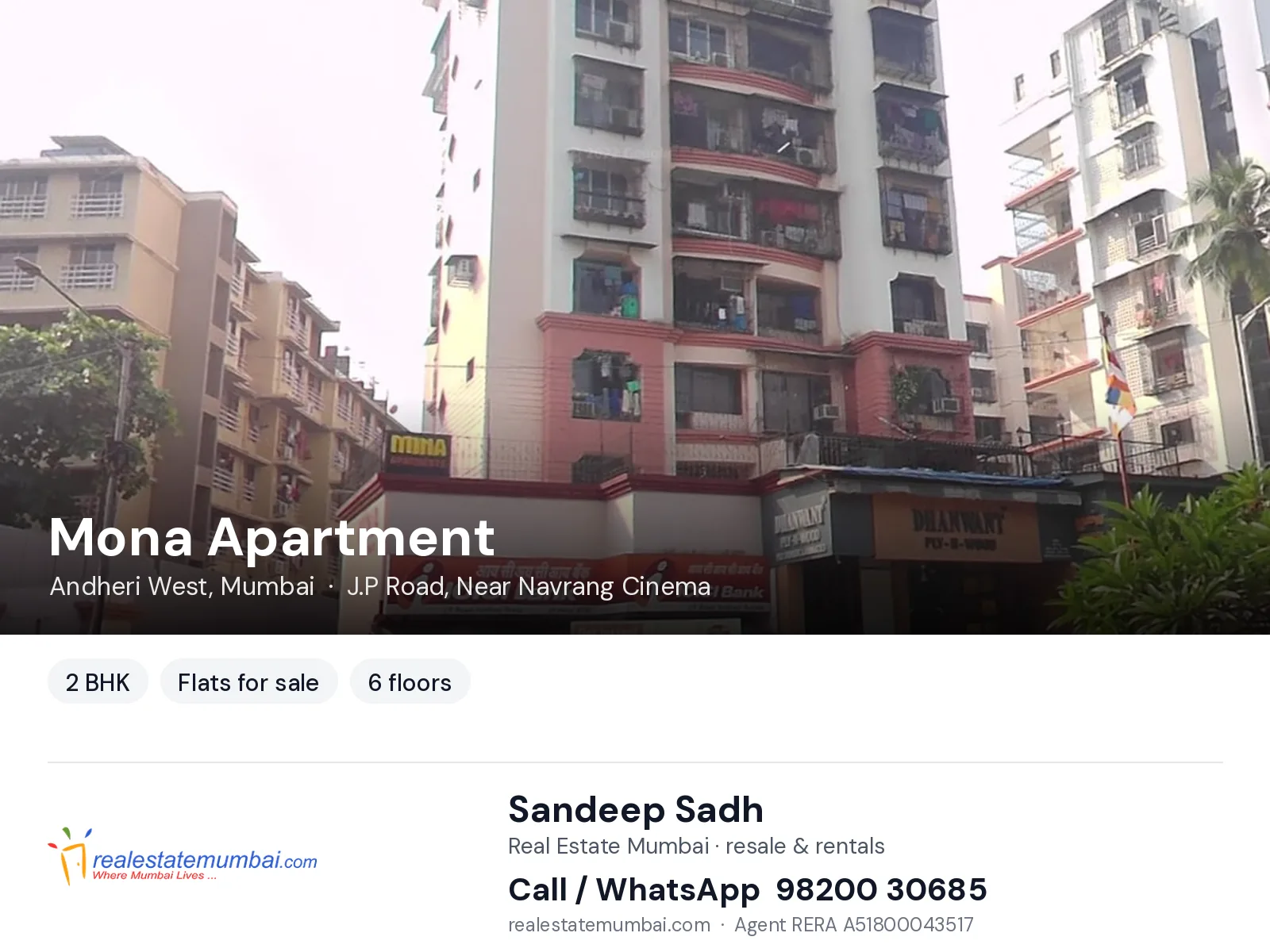 Mona Apartment, Andheri West, Mumbai — 2 BHK flats for sale | Real Estate Mumbai, Sandeep Sadh 98200 30685