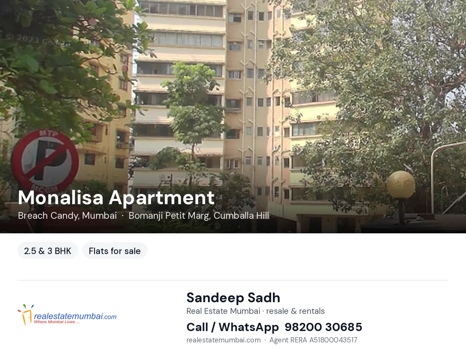 Monalisa Apartment, Breach Candy, Mumbai — 2.5 & 3 BHK flats for sale | Real Estate Mumbai, Sandeep Sadh 98200 30685
