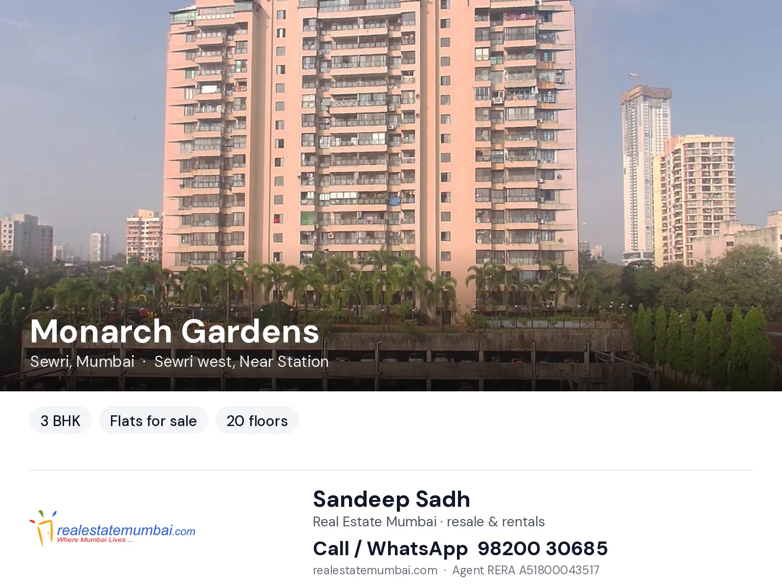 Monarch Gardens, Sewri, Mumbai — 3 BHK flats for sale | Real Estate Mumbai, Sandeep Sadh 98200 30685