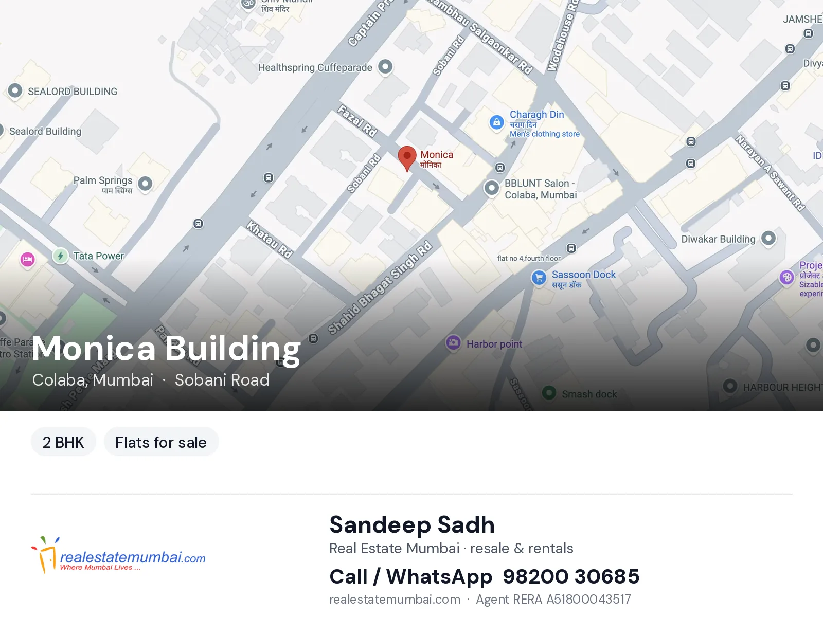 Monica Building, Colaba, Mumbai — 2 BHK flats for sale | Real Estate Mumbai, Sandeep Sadh 98200 30685