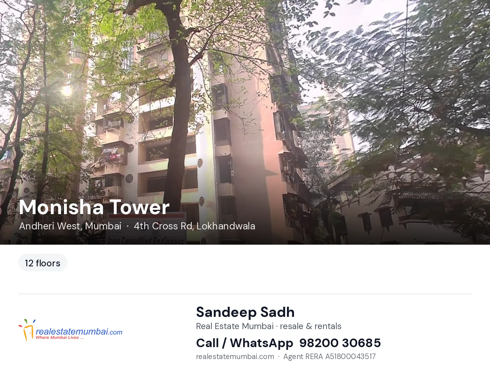 Monisha Tower, Andheri West, Mumbai — flats | Real Estate Mumbai, Sandeep Sadh 98200 30685
