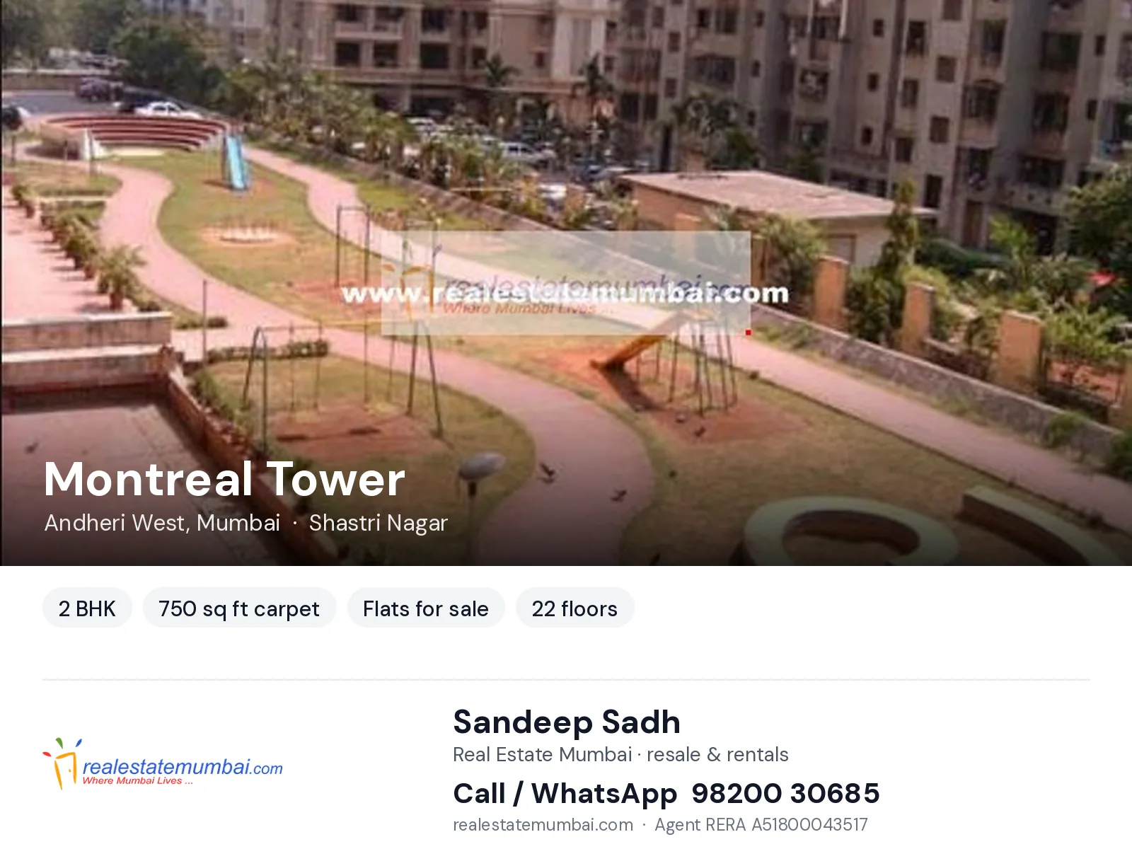 Montreal Tower, Andheri West, Mumbai — 2 BHK flats for sale | Real Estate Mumbai, Sandeep Sadh 98200 30685
