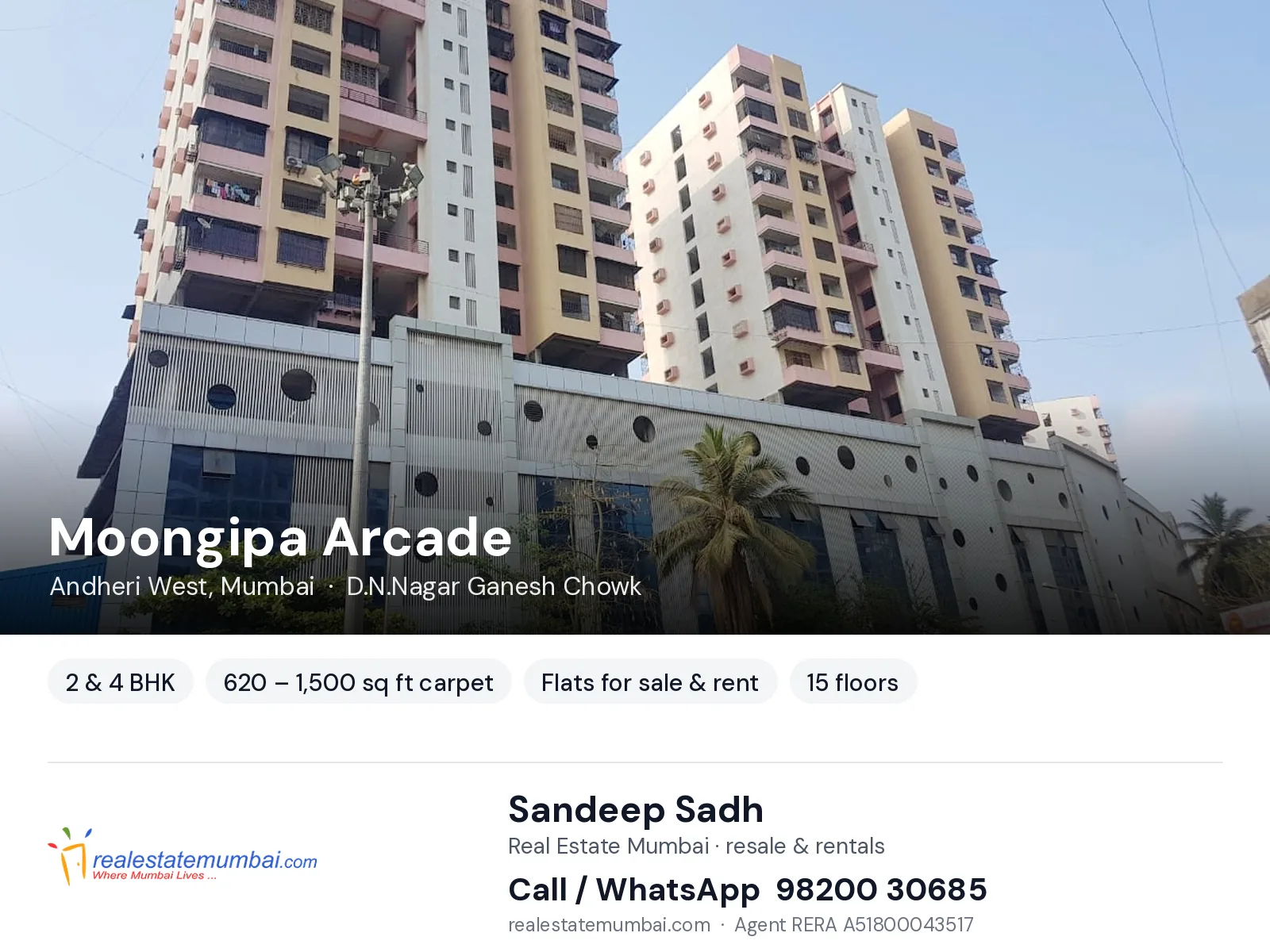 Moongipa Arcade, Andheri West, Mumbai — 2 & 4 BHK flats for sale & rent | Real Estate Mumbai, Sandeep Sadh 98200 30685