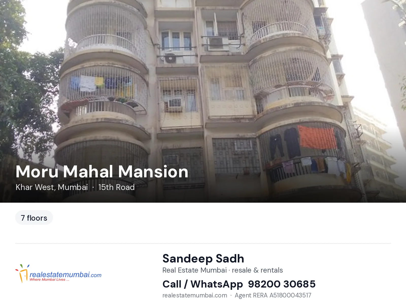 Moru Mahal Mansion, Khar West, Mumbai — flats | Real Estate Mumbai, Sandeep Sadh 98200 30685