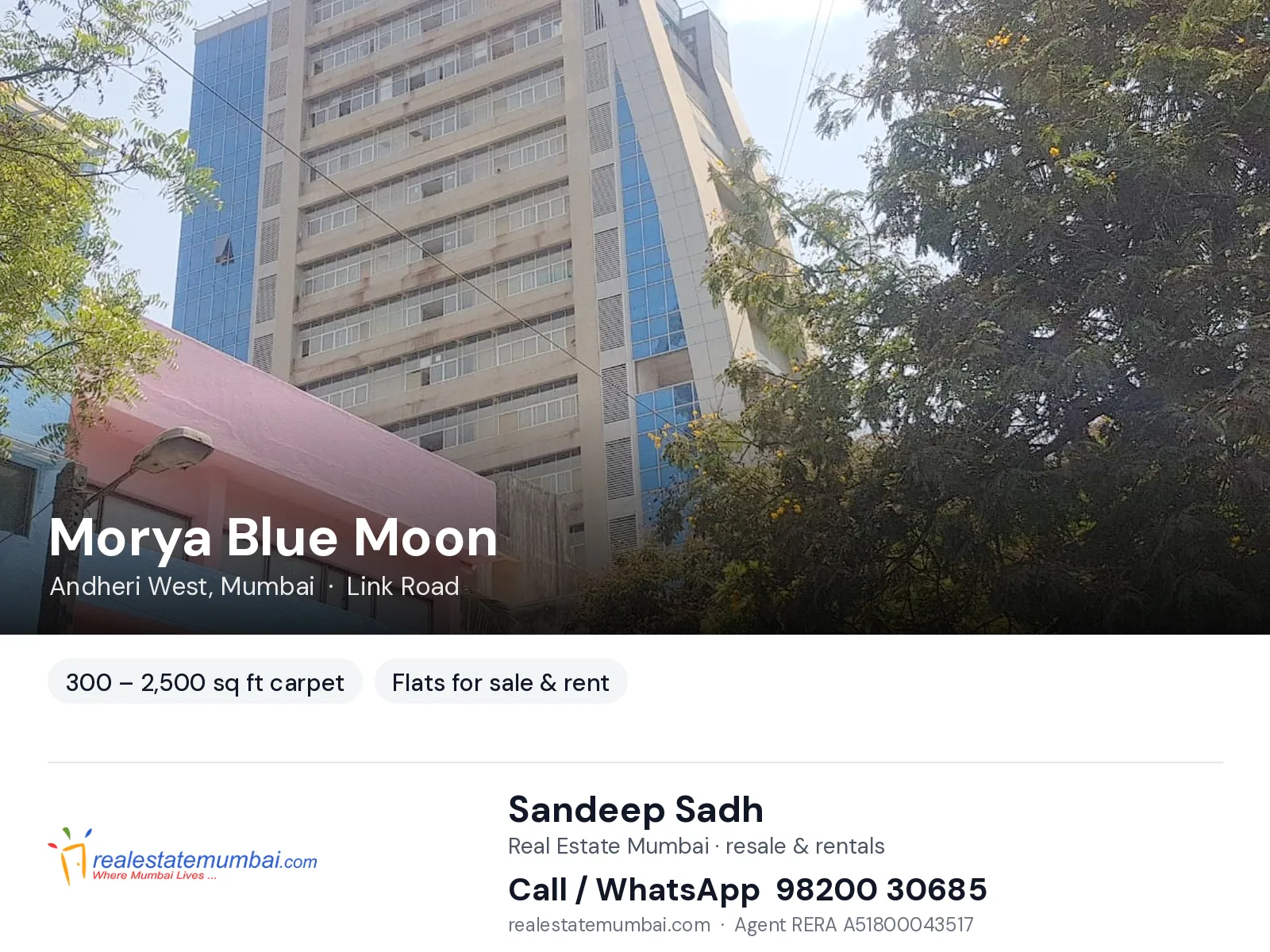 Morya Blue Moon, Andheri West, Mumbai — flats for sale & rent | Real Estate Mumbai, Sandeep Sadh 98200 30685