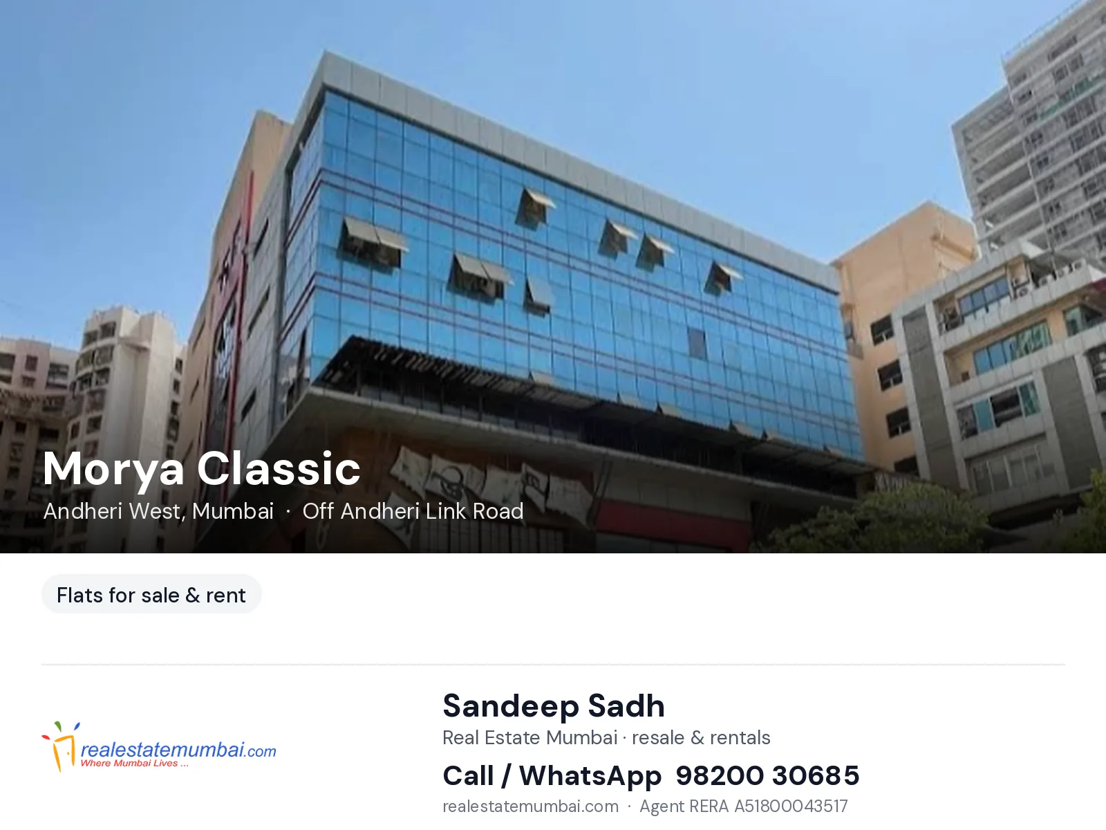 Morya Classic, Andheri West, Mumbai — flats for sale & rent | Real Estate Mumbai, Sandeep Sadh 98200 30685