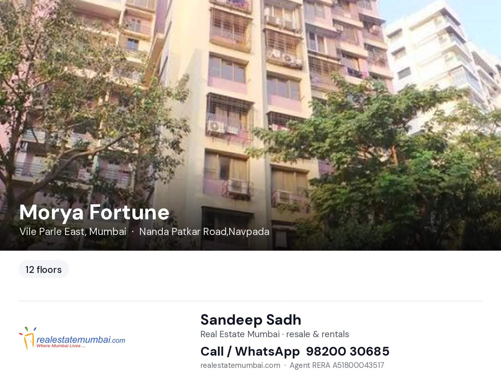 Morya Fortune, Vile Parle East, Mumbai — flats | Real Estate Mumbai, Sandeep Sadh 98200 30685