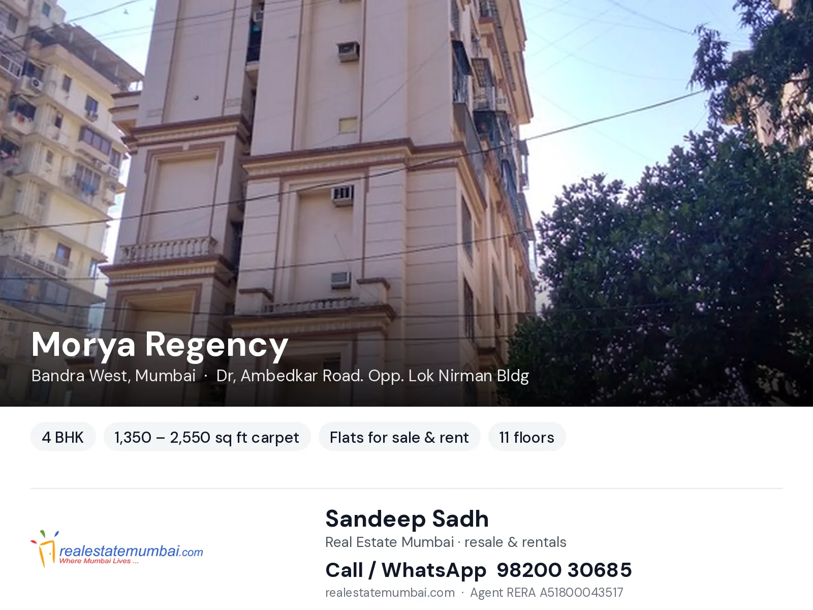 Morya Regency, Bandra West, Mumbai — 4 BHK flats for sale & rent | Real Estate Mumbai, Sandeep Sadh 98200 30685