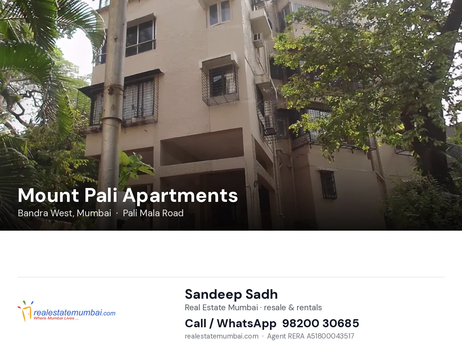 Mount Pali Apartments, Bandra West, Mumbai — flats | Real Estate Mumbai, Sandeep Sadh 98200 30685