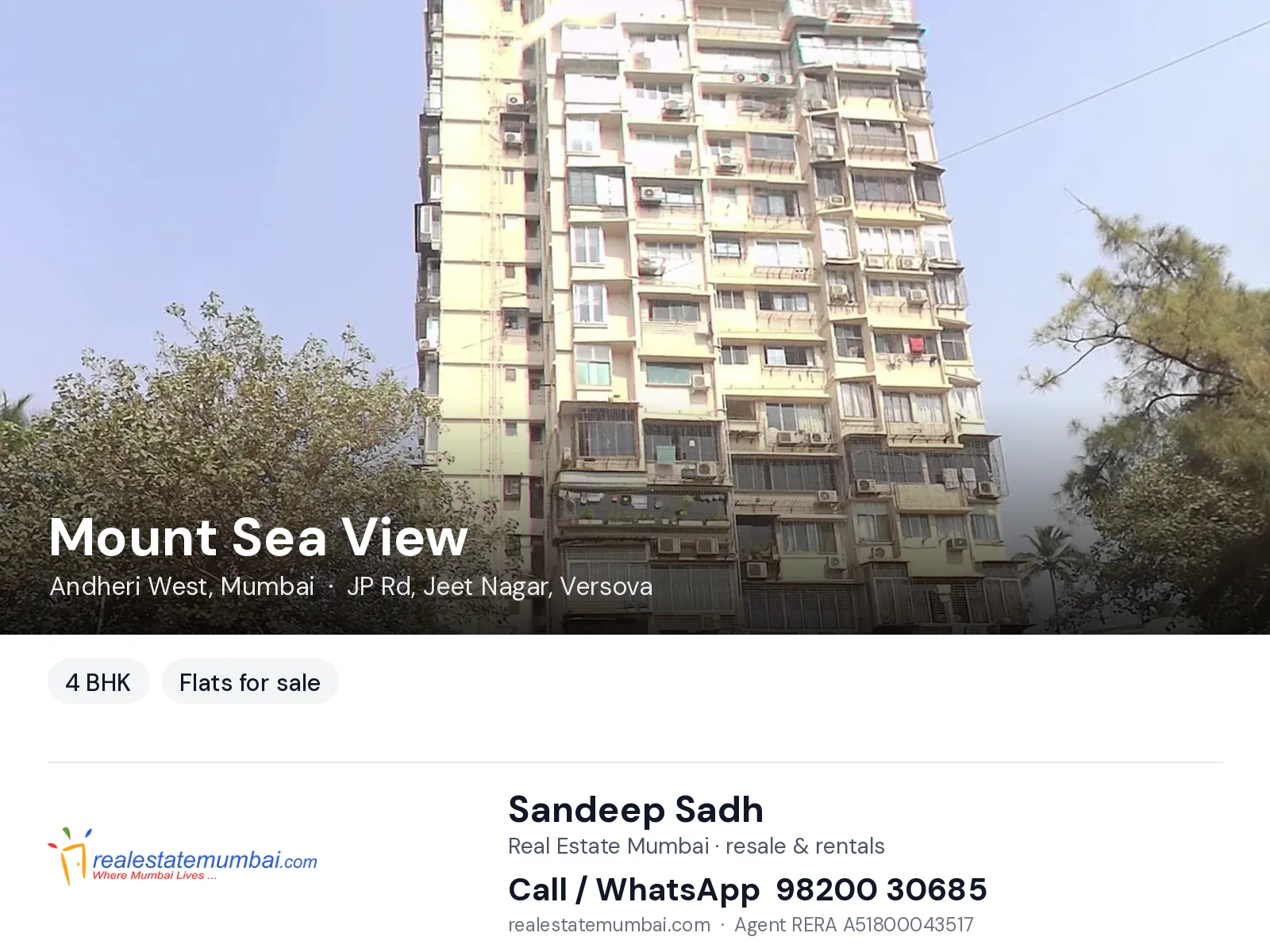 Mount Sea View, Andheri West, Mumbai — 4 BHK flats for sale | Real Estate Mumbai, Sandeep Sadh 98200 30685