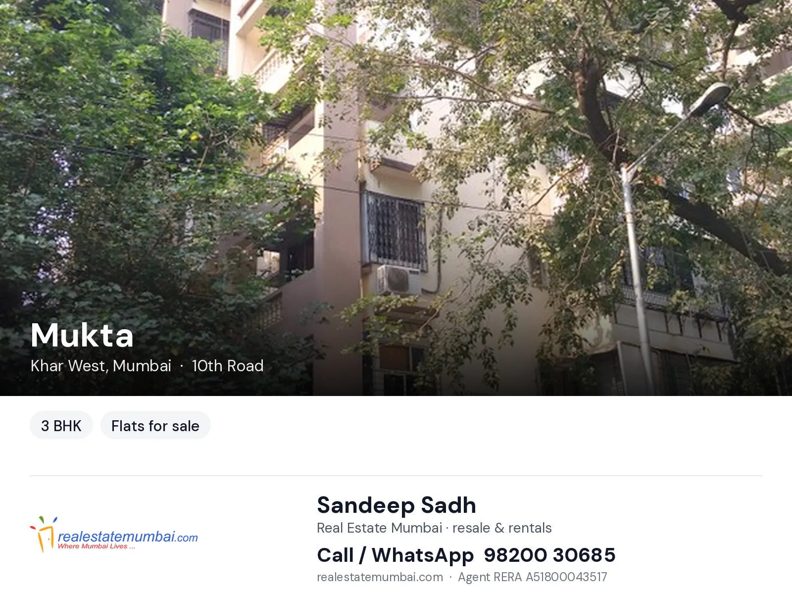 Mukta, Khar West, Mumbai — 3 BHK flats for sale | Real Estate Mumbai, Sandeep Sadh 98200 30685
