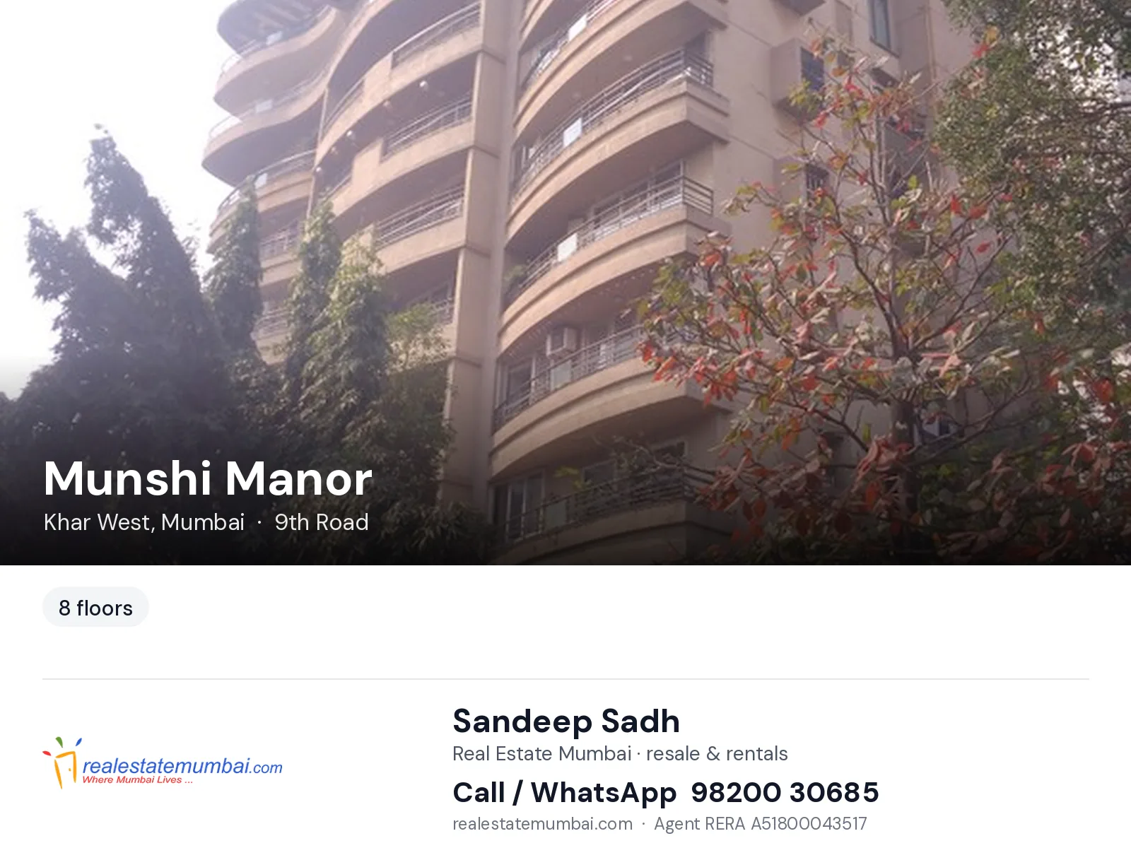 Munshi Manor, Khar West, Mumbai — flats | Real Estate Mumbai, Sandeep Sadh 98200 30685