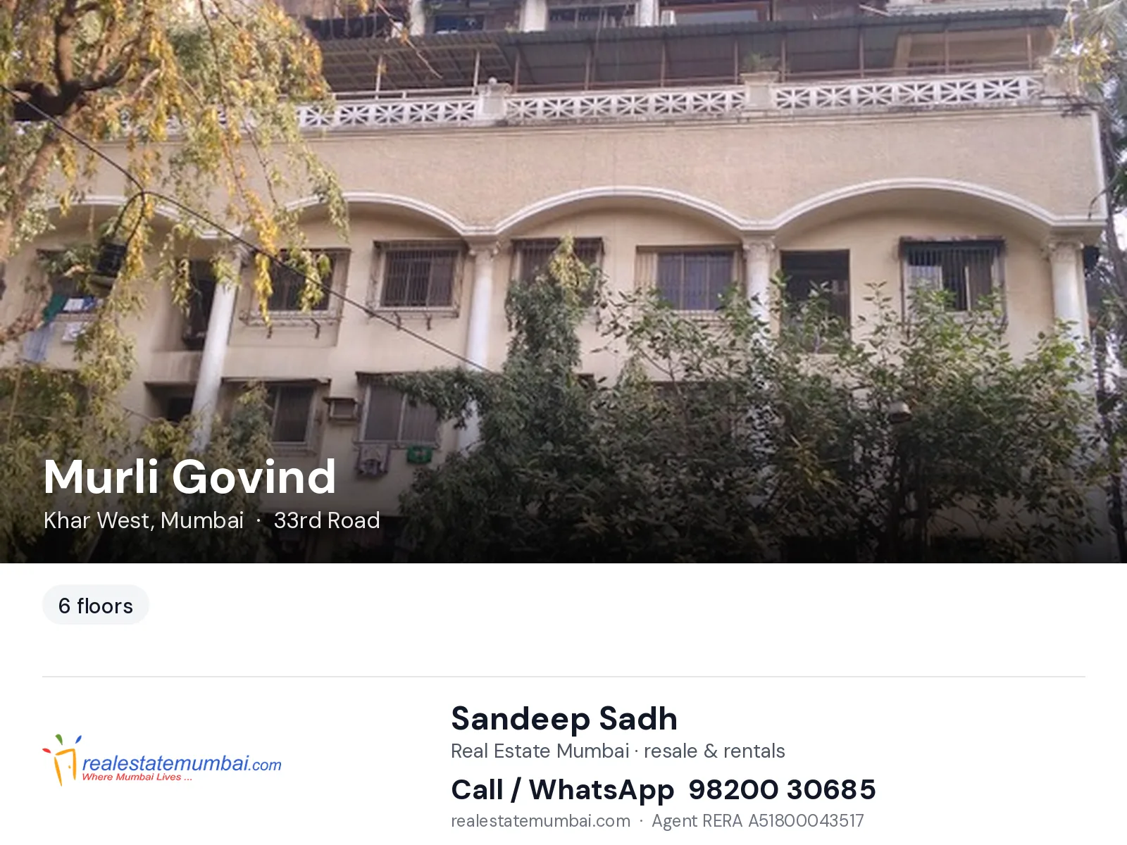 Murli Govind, Khar West, Mumbai — flats | Real Estate Mumbai, Sandeep Sadh 98200 30685