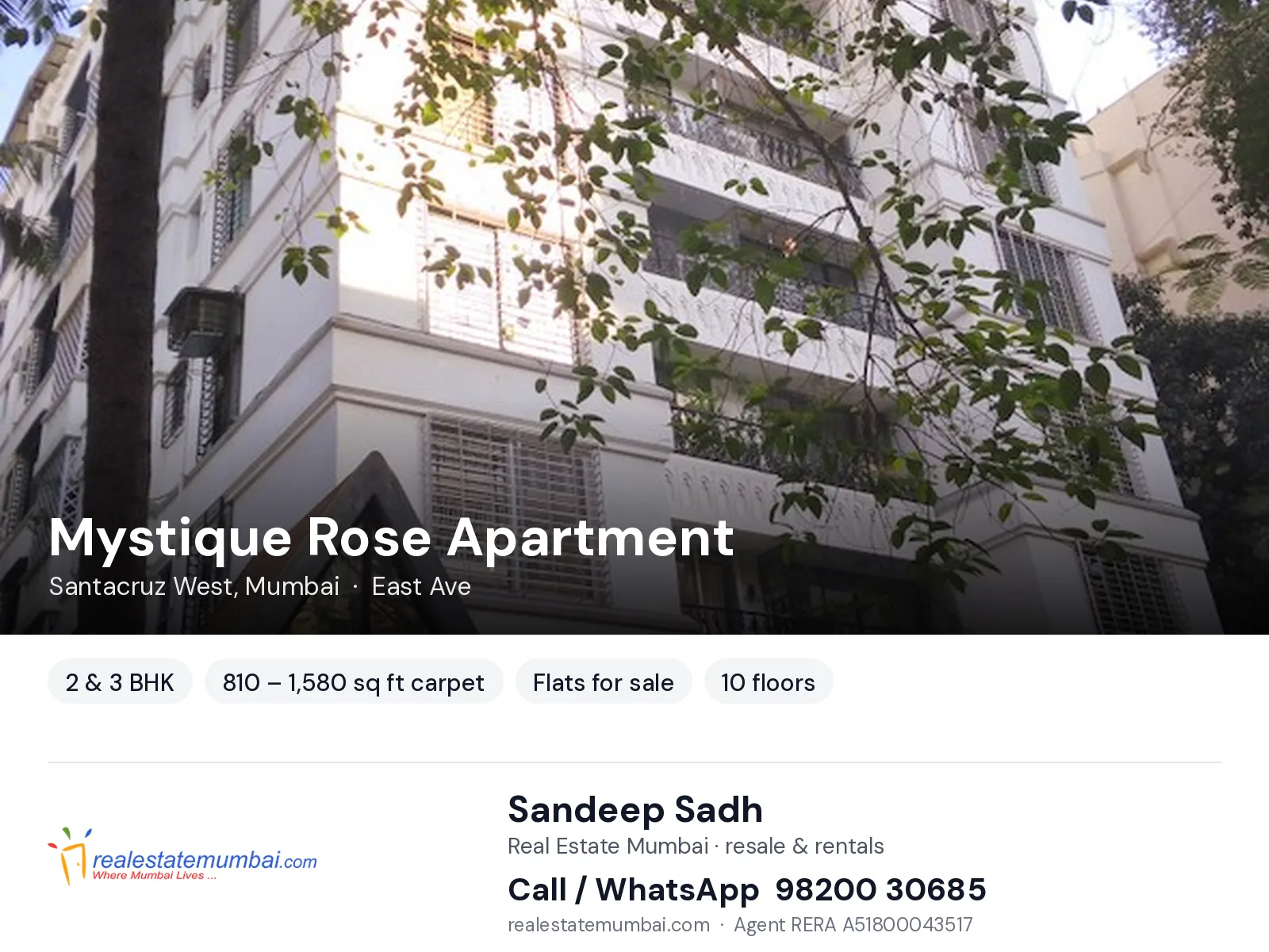 Mystique Rose Apartment, Santacruz West, Mumbai — 2 & 3 BHK flats for sale | Real Estate Mumbai, Sandeep Sadh 98200 30685