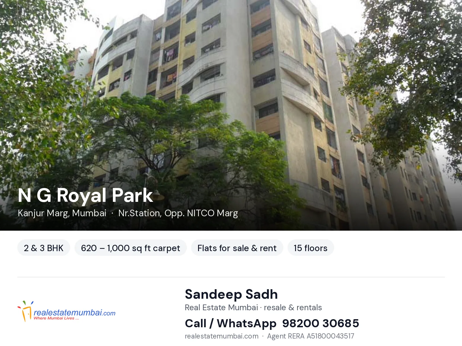N G Royal Park, Kanjur Marg, Mumbai — 2 & 3 BHK flats for sale & rent | Real Estate Mumbai, Sandeep Sadh 98200 30685
