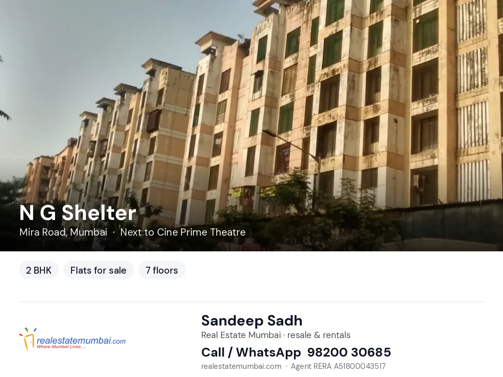 N G Shelter, Mira Road, Mumbai — 2 BHK flats for sale | Real Estate Mumbai, Sandeep Sadh 98200 30685