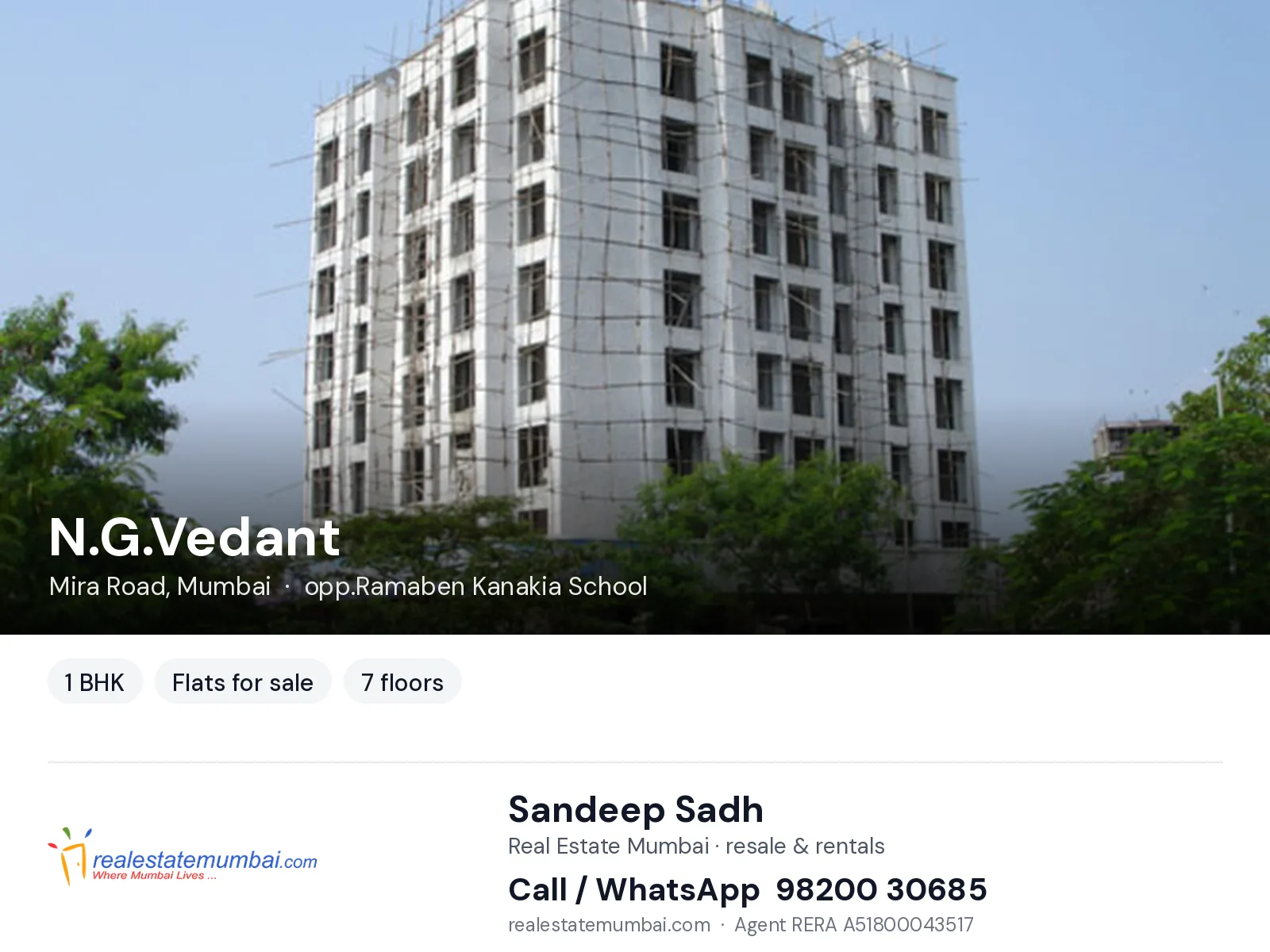 N.G.Vedant, Mira Road, Mumbai — 1 BHK flats for sale | Real Estate Mumbai, Sandeep Sadh 98200 30685